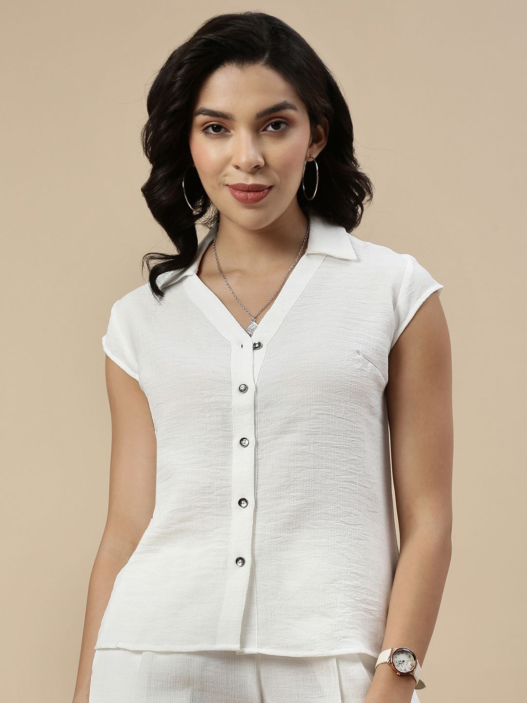De Moza Cap Sleeve Shirt Style Top
