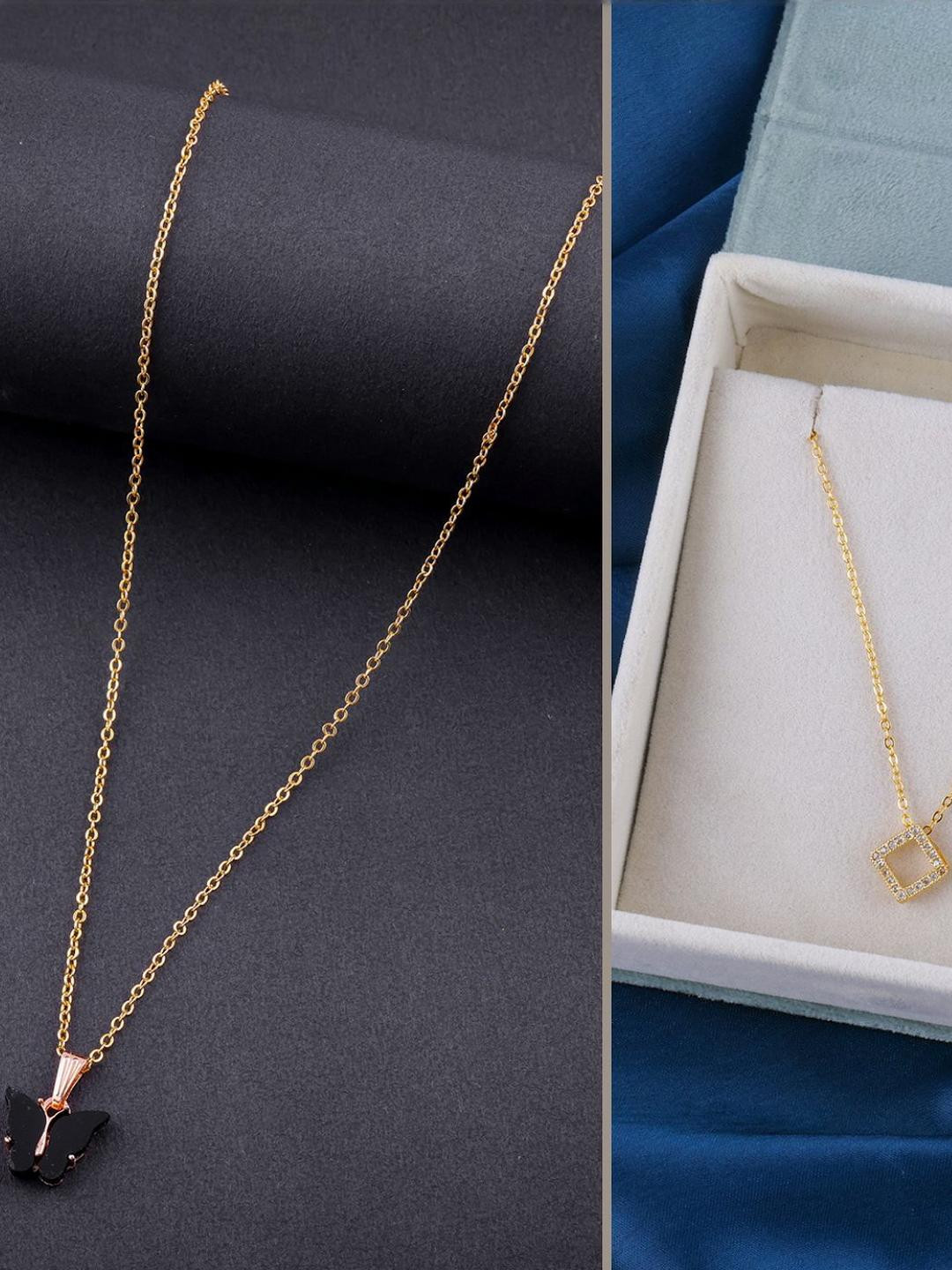 DressBerry Set of 2 Gold-Plated Artificial Stone Studded Animal Shaped Pendants & Chains