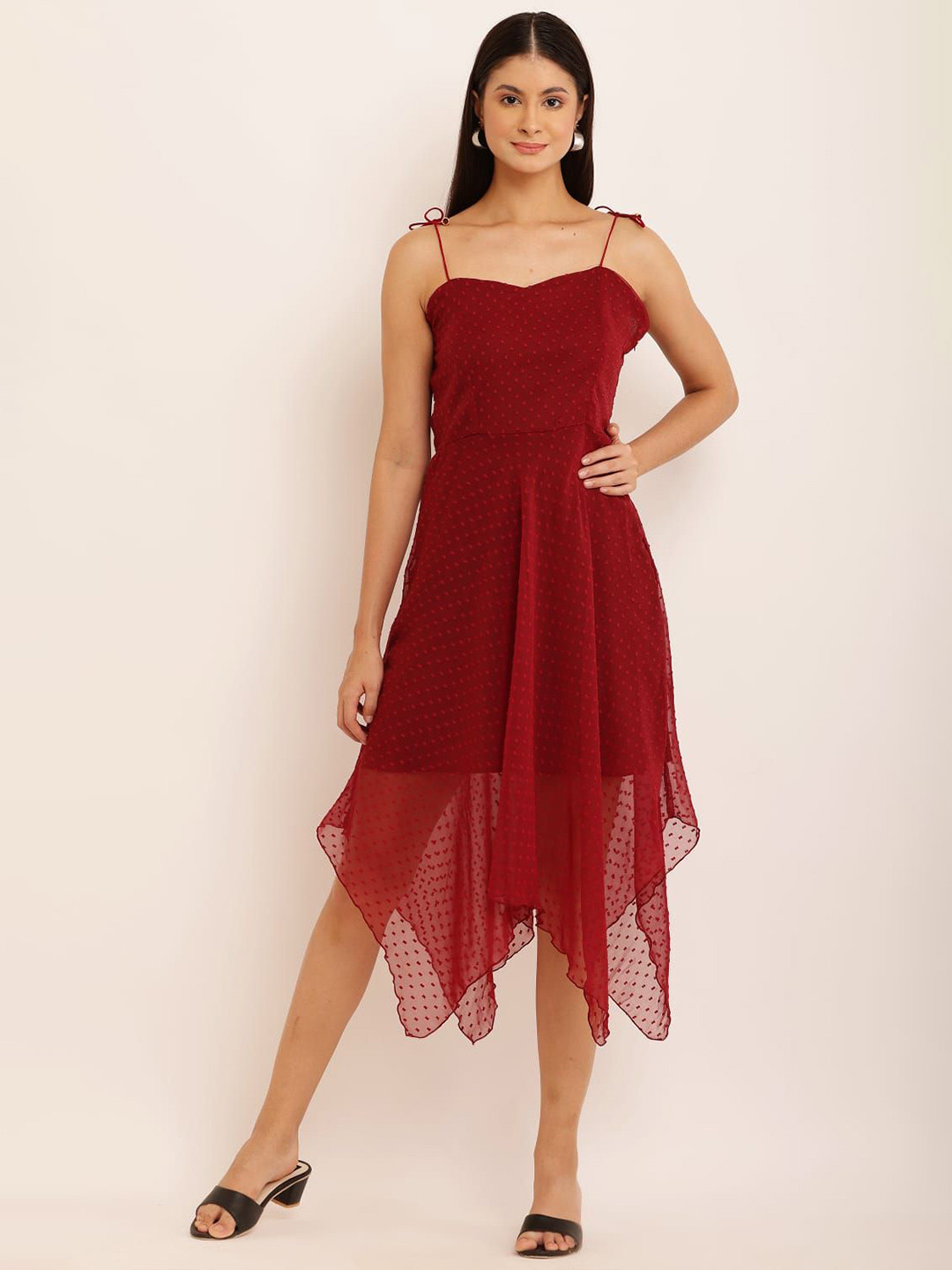 Mast & Harbour Fancy Stylish Women Self Design Shoulder Straps Georgette Dress