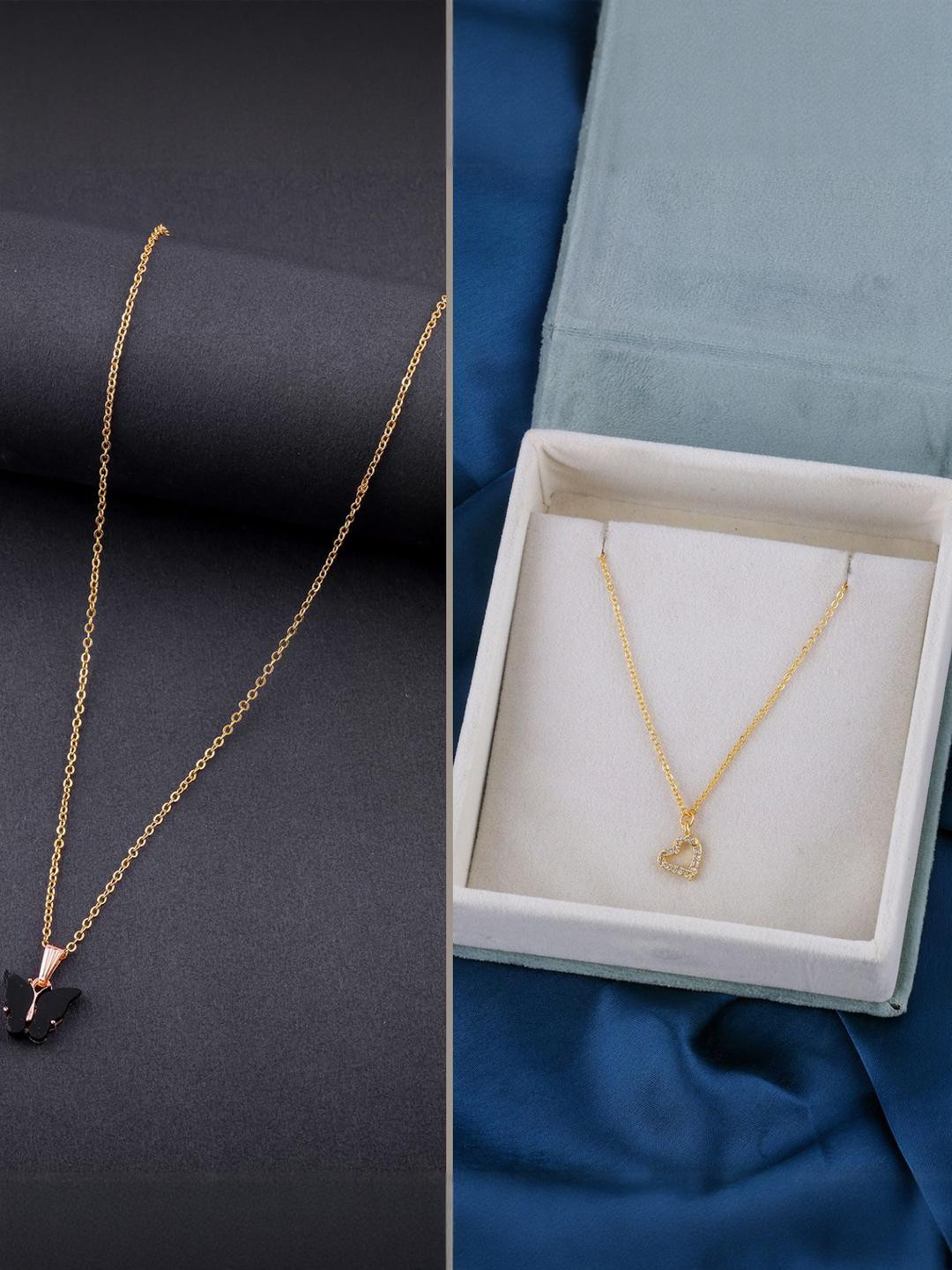 Combo of 2 Gold-Plated Pendant Necklaces for Women Butterfly & Ethnic Traditional Pendant