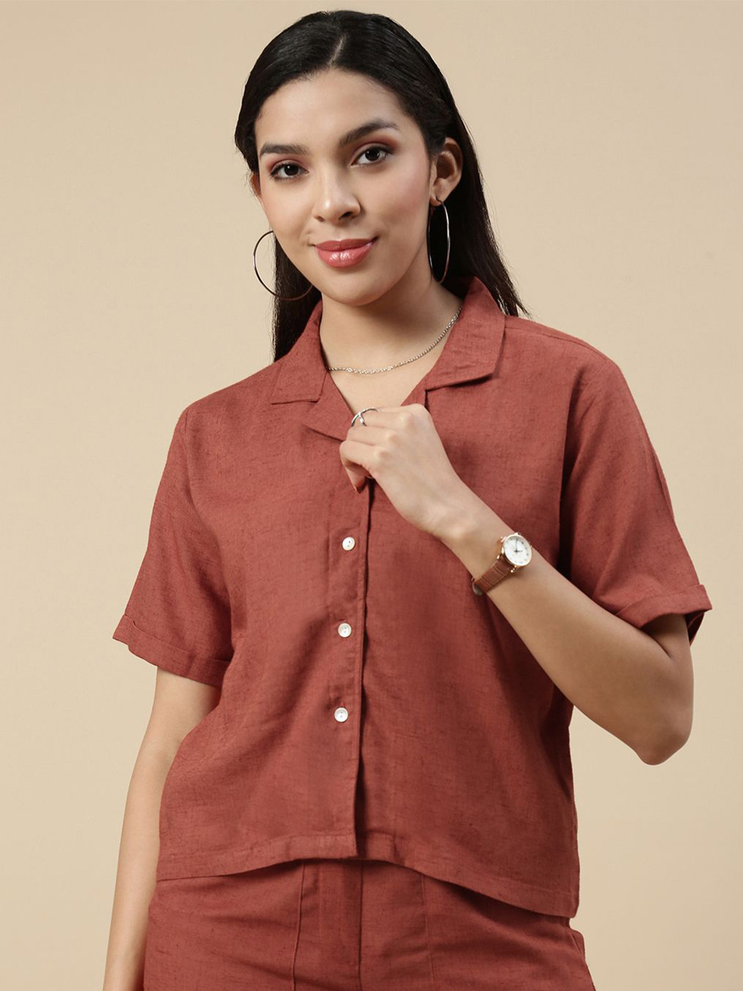 De Moza Women Shirt Style Crop Top
