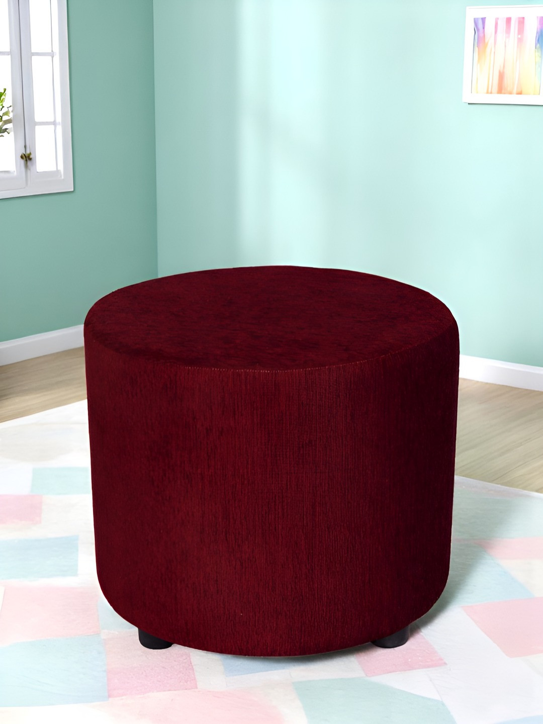 Ikiriya Maroon Wooden Round Ottomans