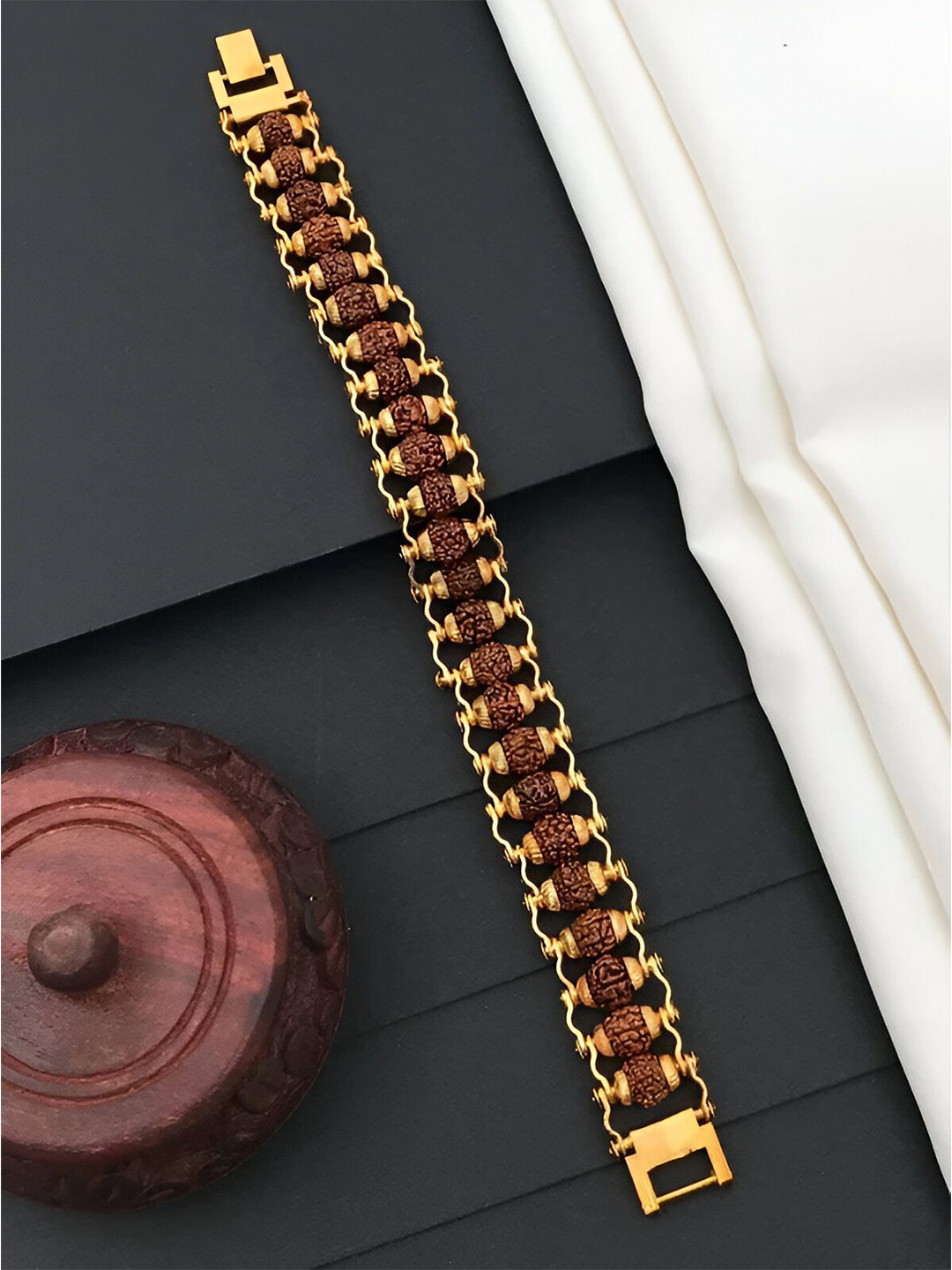 VS Unique Collection Gold-Plated Rudraksha Beaded Chain Bracelet