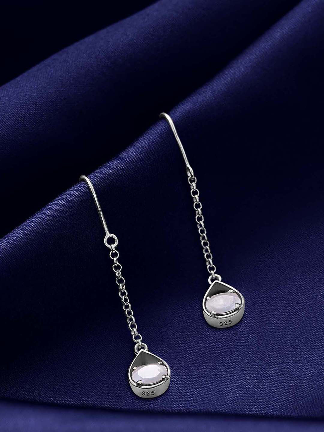 Tweov Jewels 925 Sterling Silver Stone Studded Long Chain Earrings