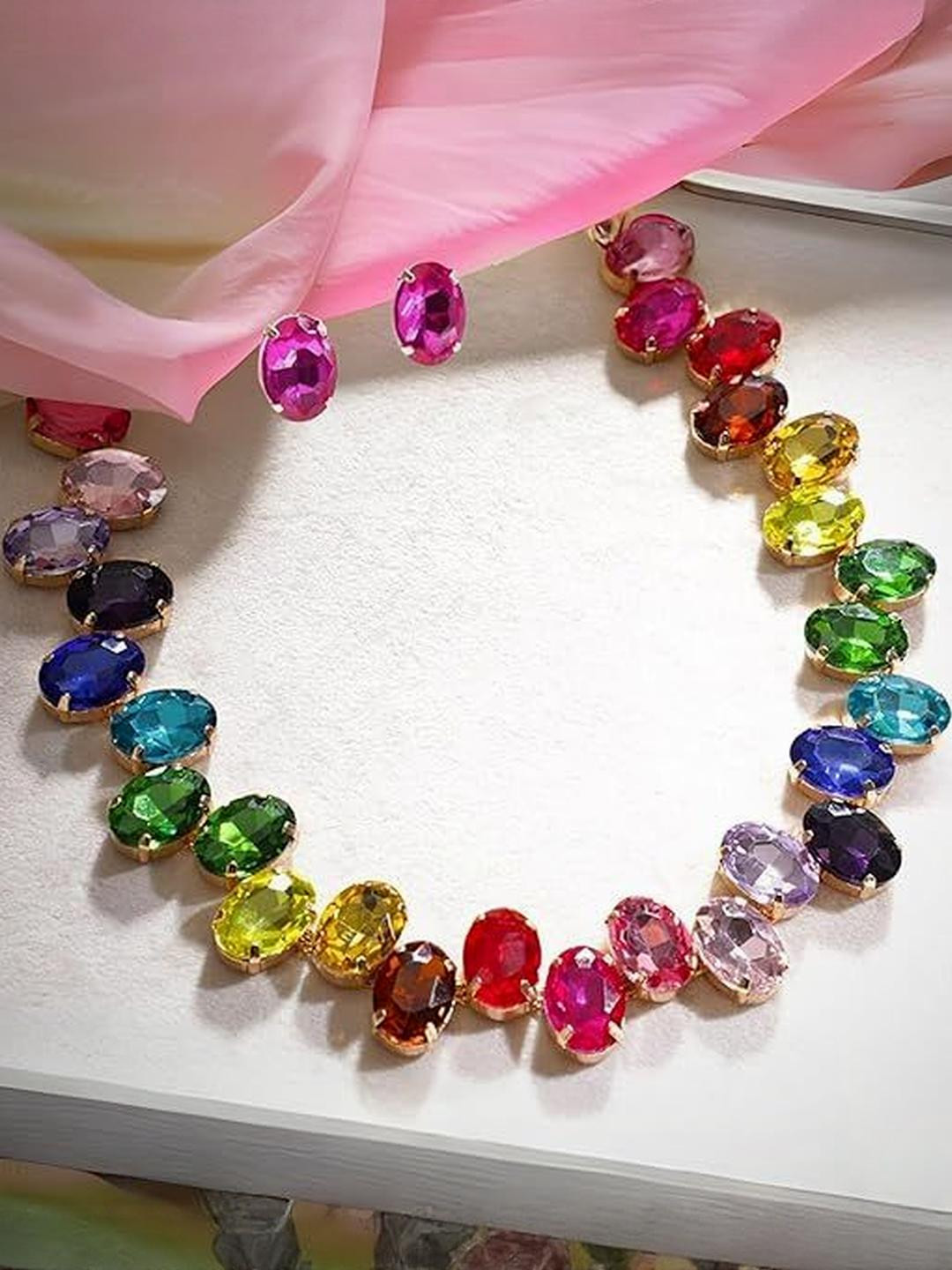 Anouk Combo Of Two Gold Plated Multi Color Crystal AD Gemstone-Studded Jewelry Set With Ring