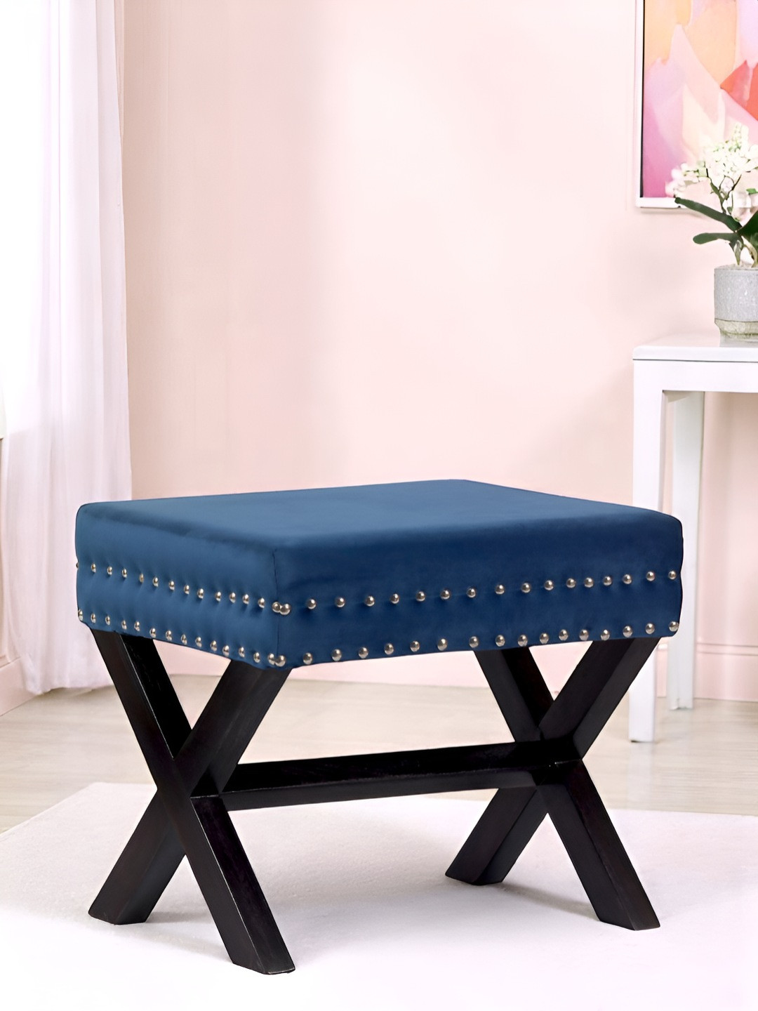 Ikiriya Blue Wooden Rectangle Ottomans