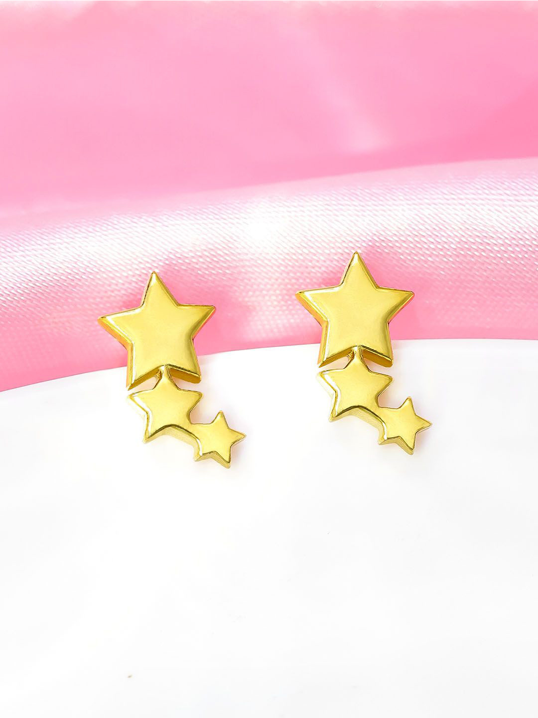 Tweov Jewels 925 Sterling Silver Gold Plated Three Star Stud Earrings