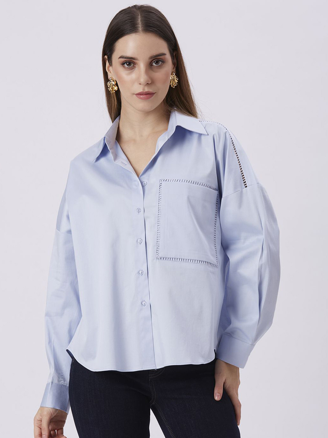 YURAA THE LABEL Women Spread Collar Relaxed-Fit Button-Down Shirt