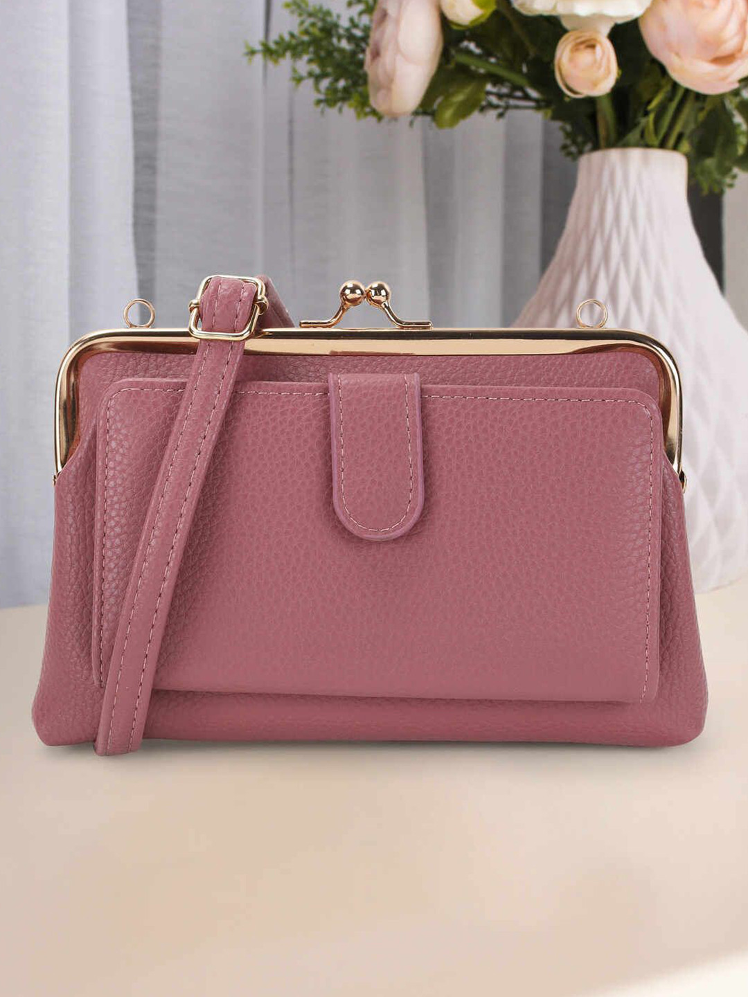 Metro Women Textured Miniature Twist Closure Sling Handbag