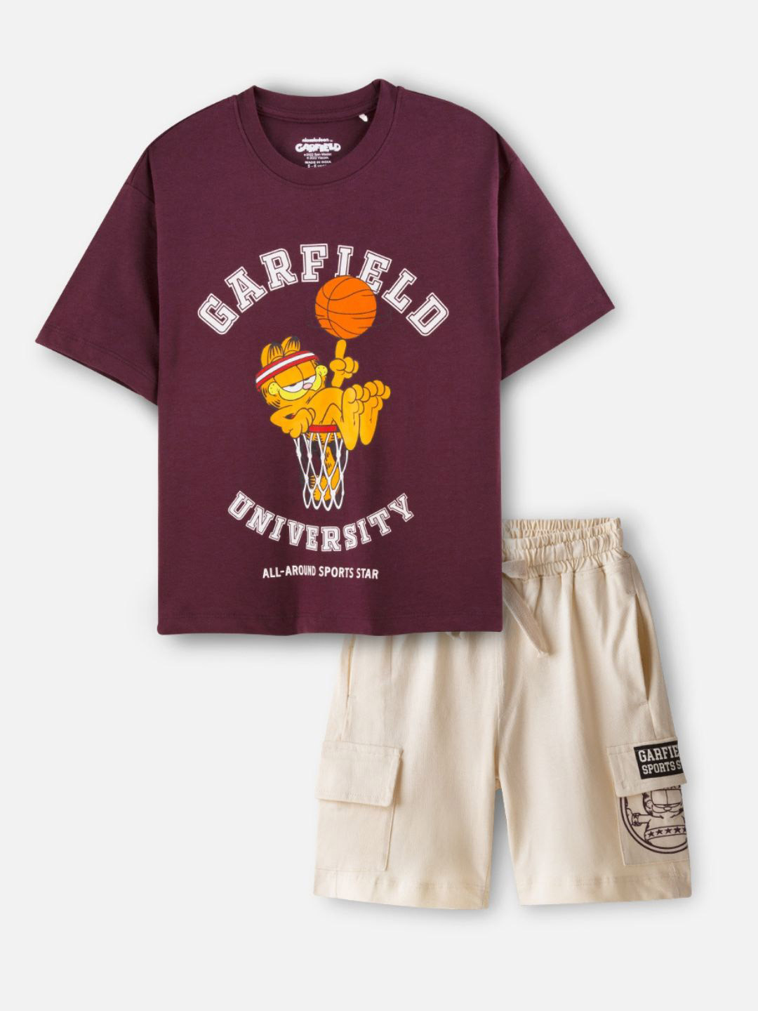 Nap Chief Kids Unisex Garfield Basketball Printed Pure Cotton T-Shirt & Cargo Shorts