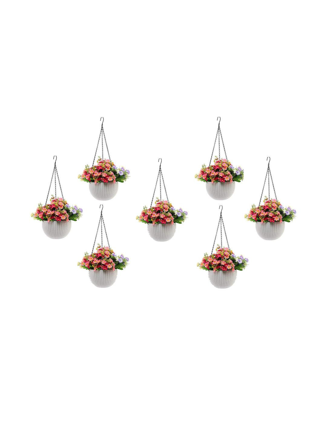 Go Hooked 7 Pieces Rattan Hanging Planters Pot with Metal Hanging Chain