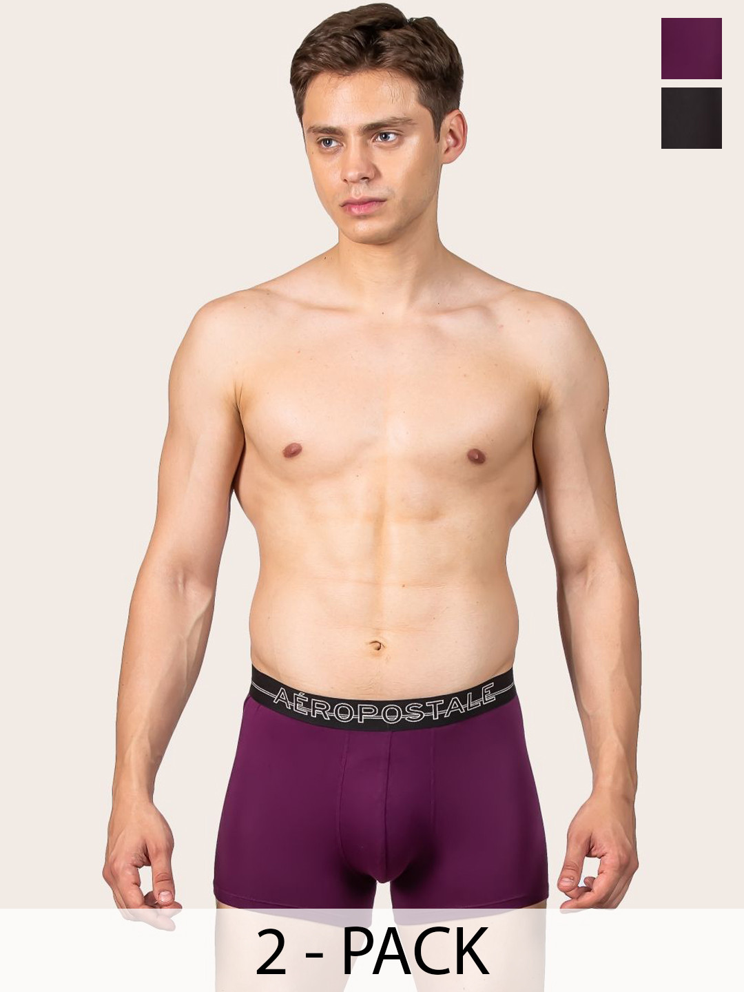 Aeropostale Pack of 2 Breathable Trunks A_MMJLTRK01-PTPL/BLK