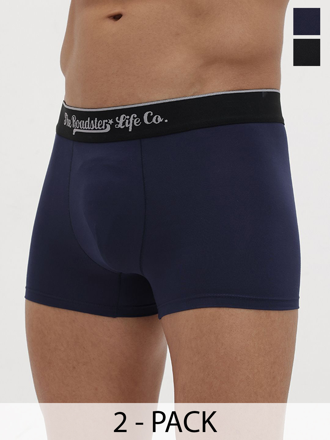 The Roadster Lifestyle Co Pack Of 2 Mid Rise Trunks RTO-PV-SOLID-Black-Navyblue-M