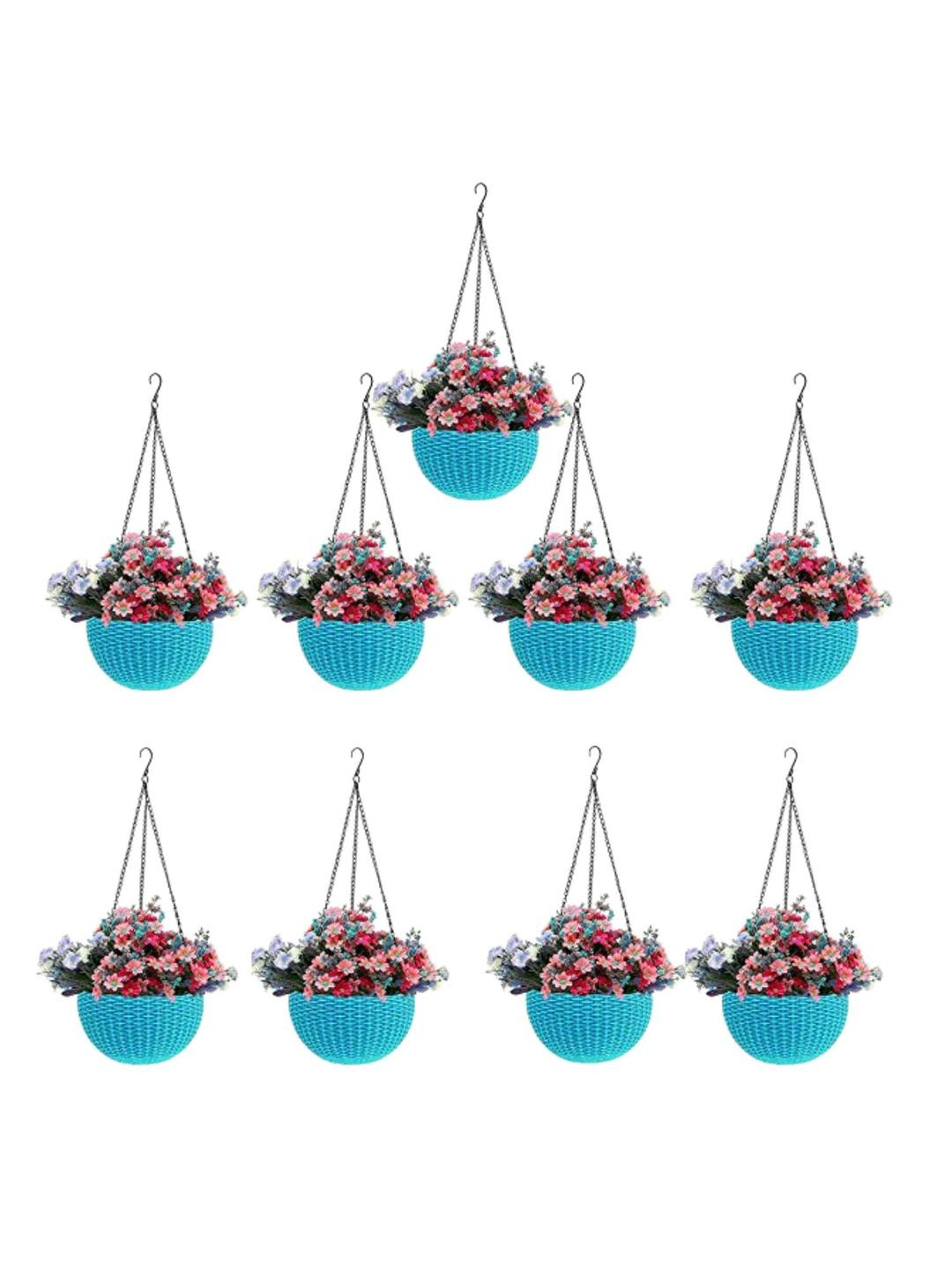 Go Hooked Pack of 9 Rattan Hanging Planters Pot with Metal Hanging Chain