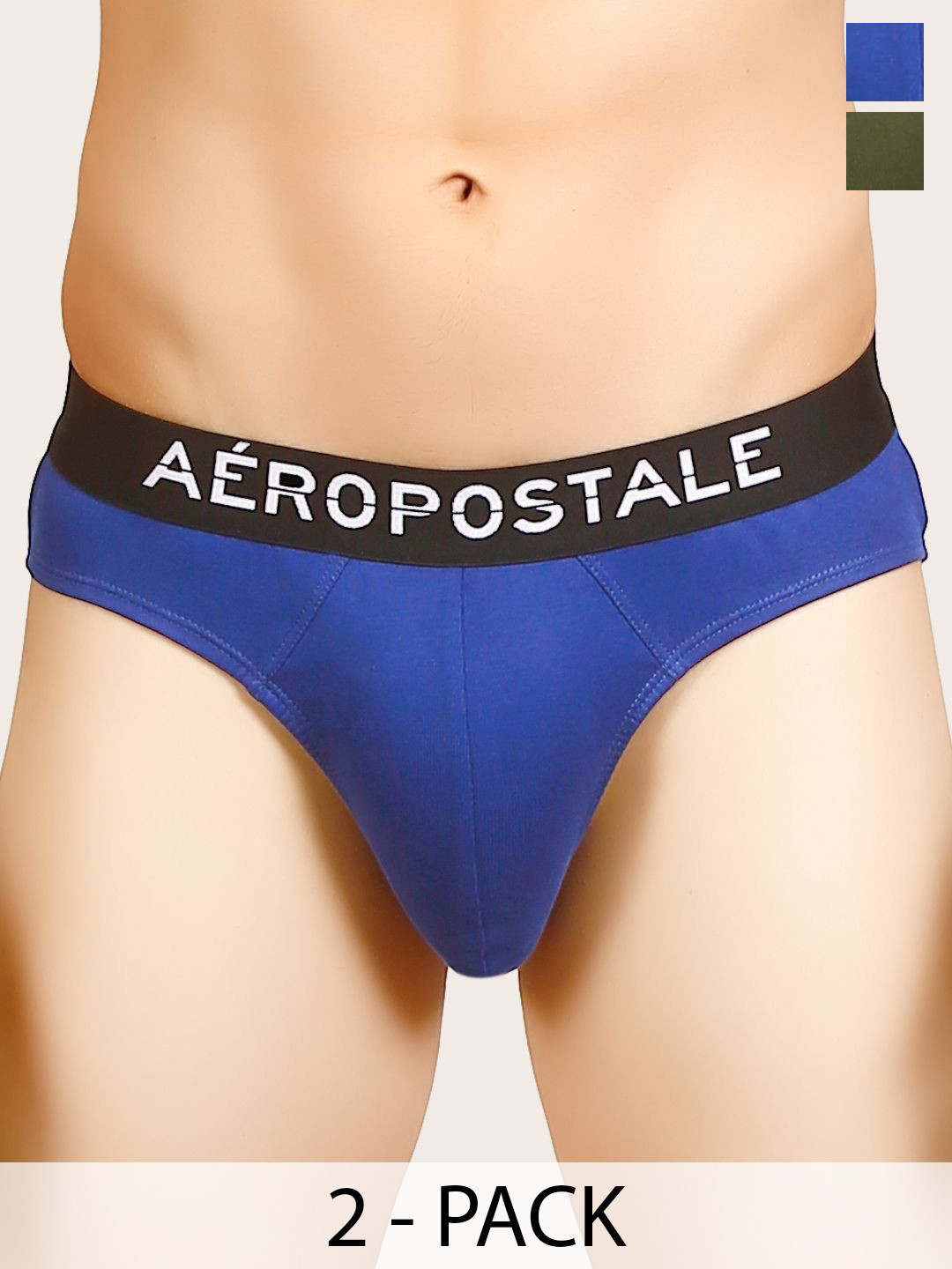 Aeropostale Pack Of 2 Pure Cotton Mid-Rise Basic Briefs A_RBF02-BCBL/BACON BLUE