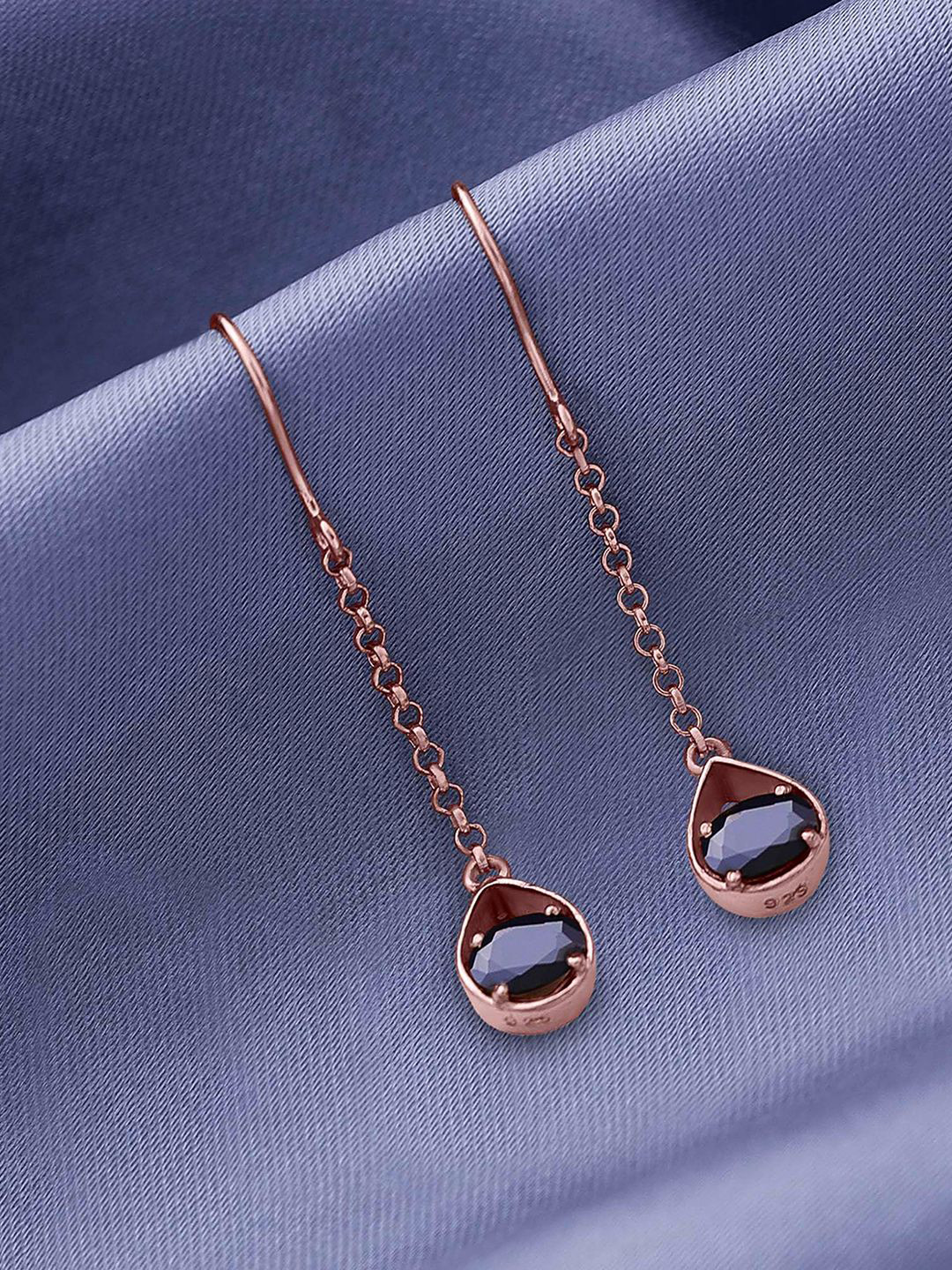 Tweov Jewels 925 Sterling Silver Rose Gold Plated Stone Studded Long Chain Earrings