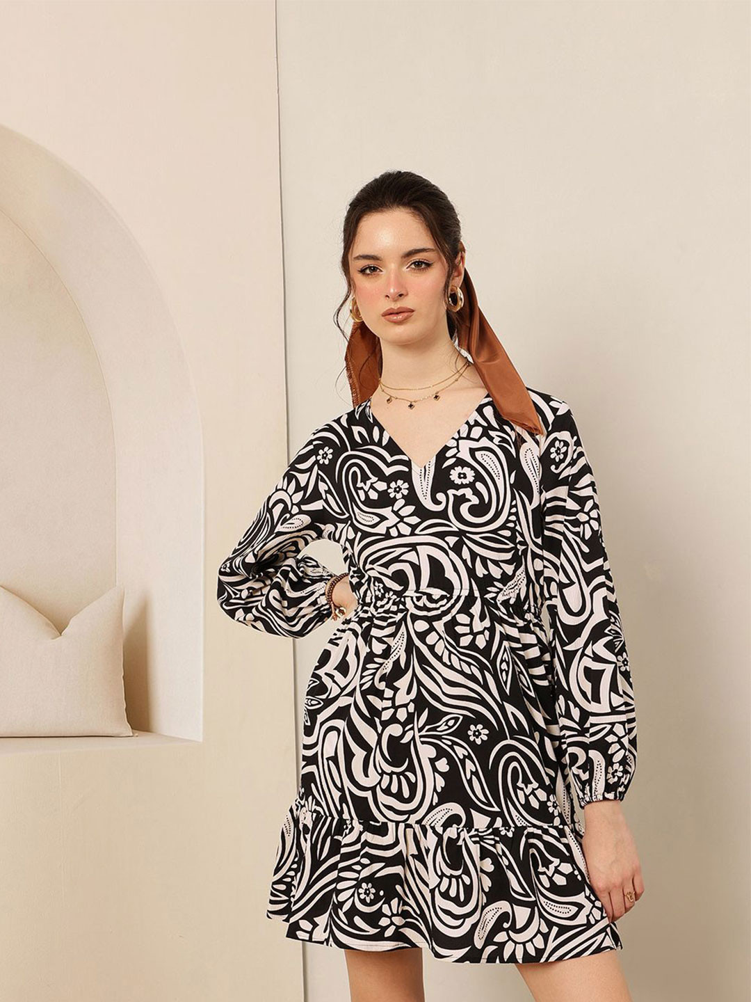 STREET 9 Paisley Print Monochrome Fit & Flare Mini Dress