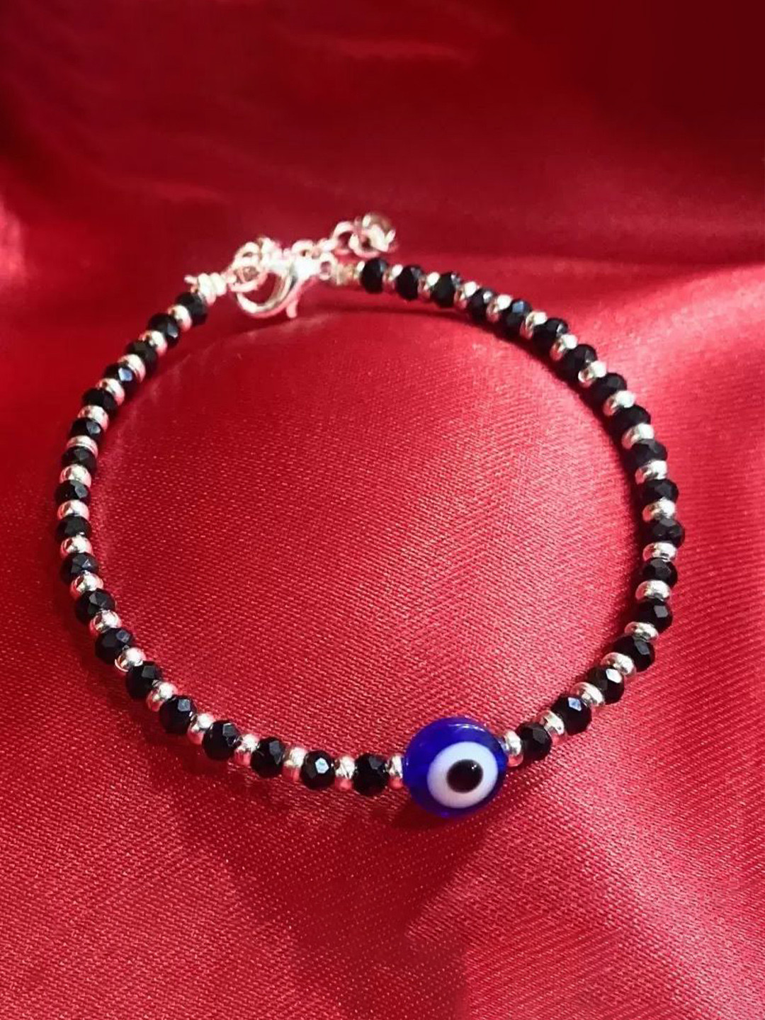 VS Unique Collection Unisex Brass-Plated Black Crystals Evil Eye Cuff Bracelet