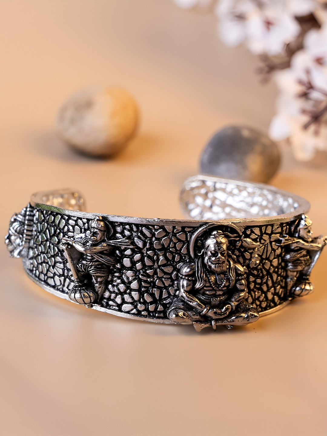 VS Unique Collection Silver Plated 5 Mukhi Hanuman Ji Half Cuff Bracelet