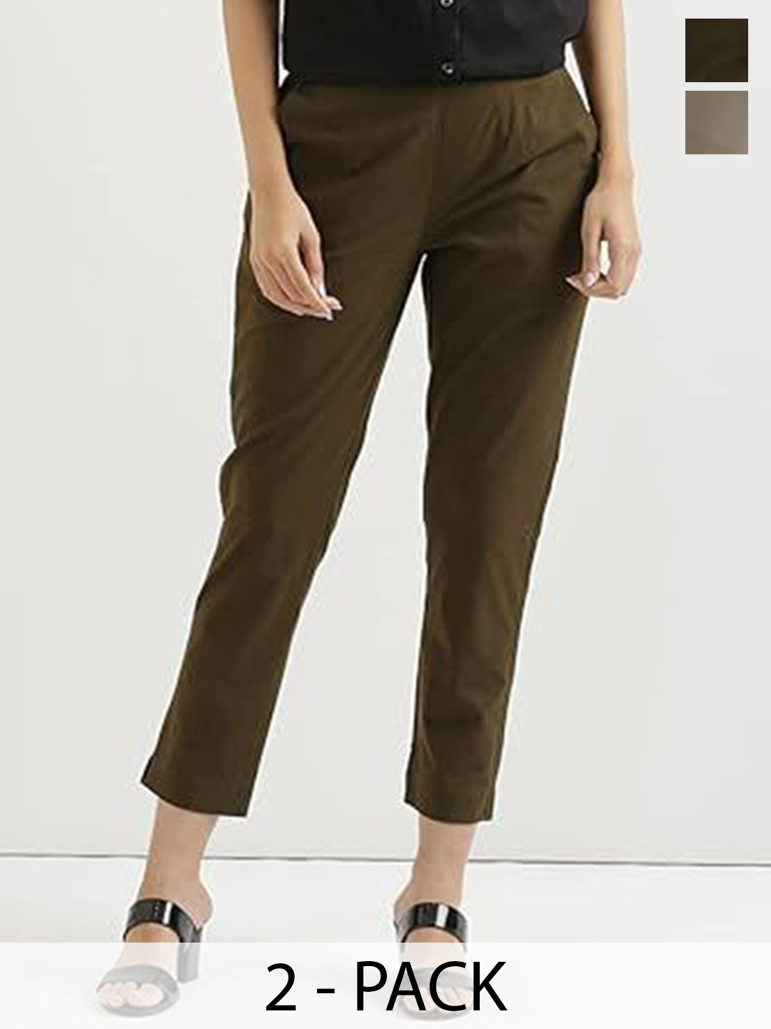 DIGITAL SHOPEE Women Pack Of 2 Mid Rise Slim Fit Formal Trousers