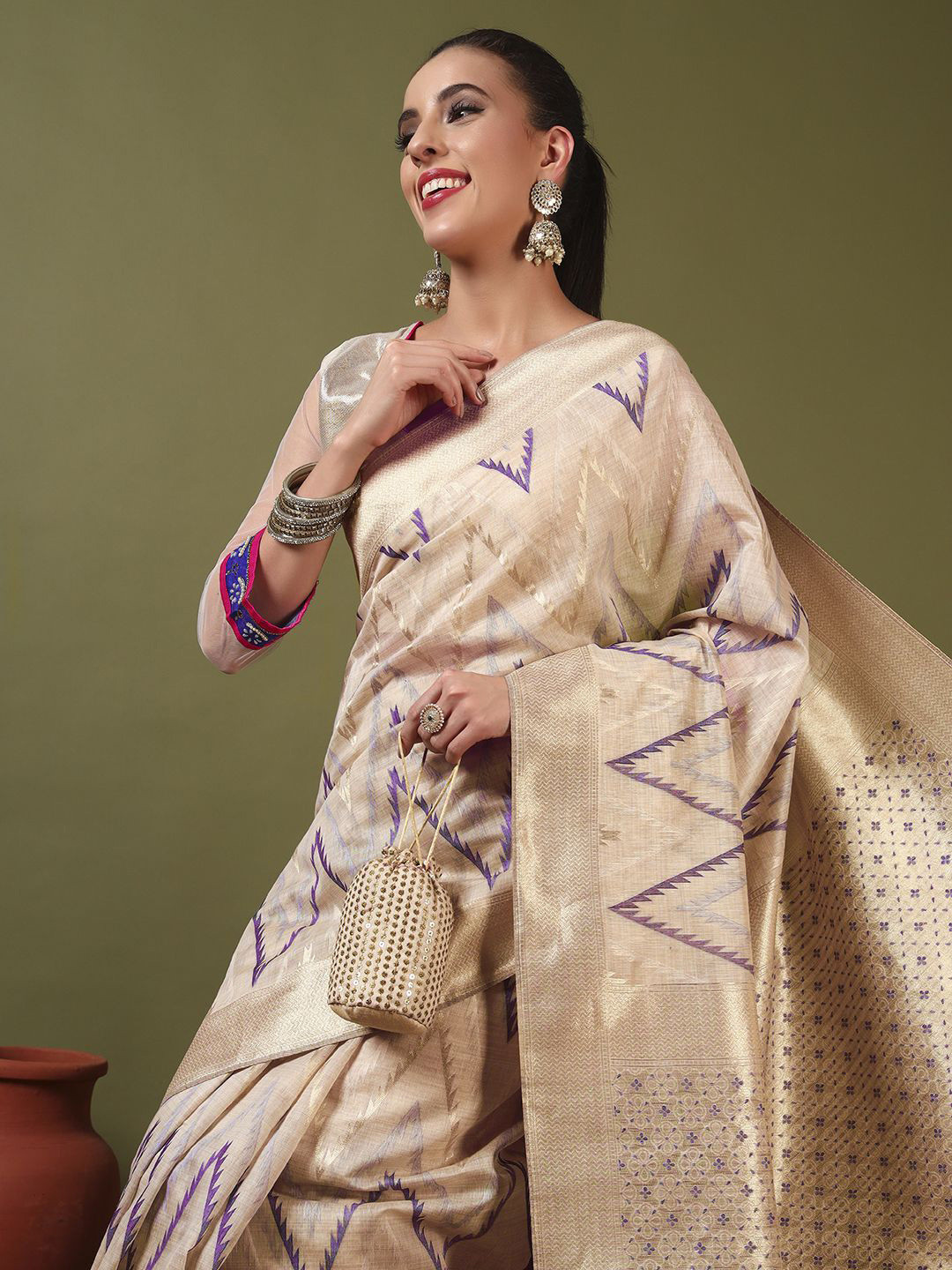 Chhabra 555 Geometric Woven Design Zari Banarasi Regular Sarees