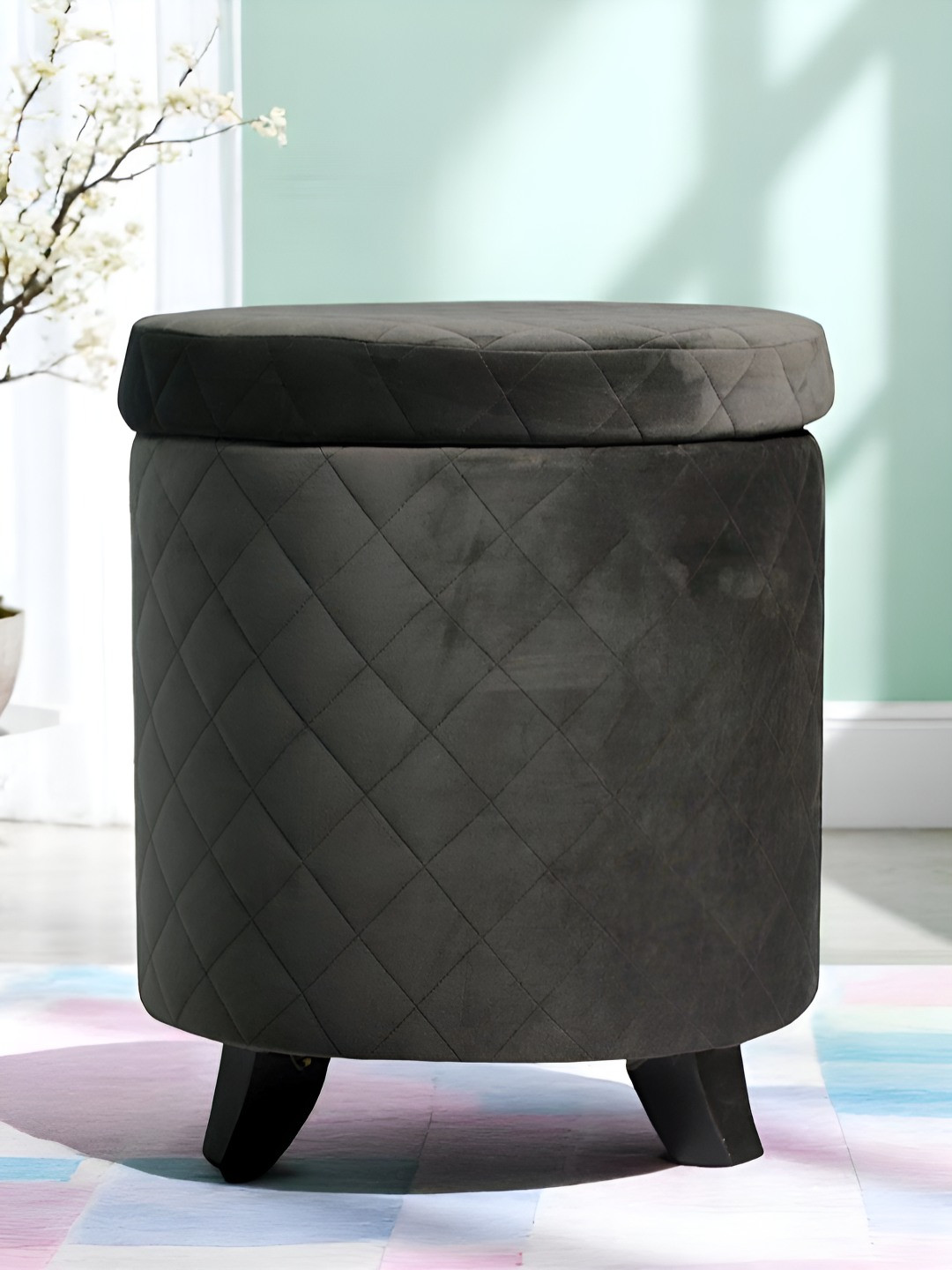 Ikiriya Grey Round Wooden Ottomans