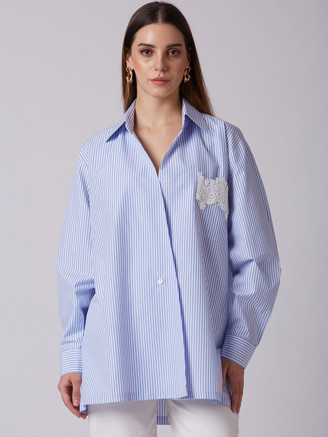 YURAA THE LABEL Women Oversized  Relaxed Striped Casual Shirt