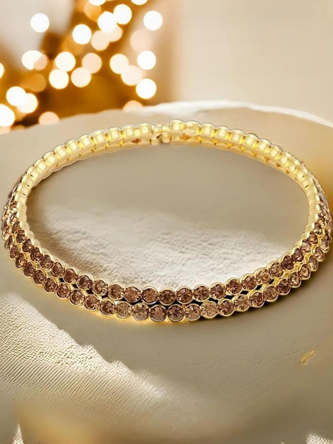 Dressberry Gold Plated Double Line AD Stone Adjustable Golden Choker Necklace