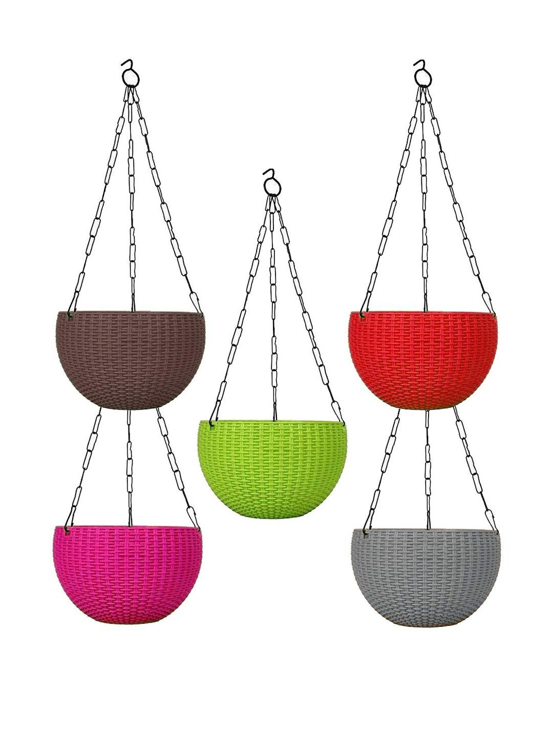 Go Hooked Rattan Hanging Planters Pot with Metal Hanging Chain pack of 5