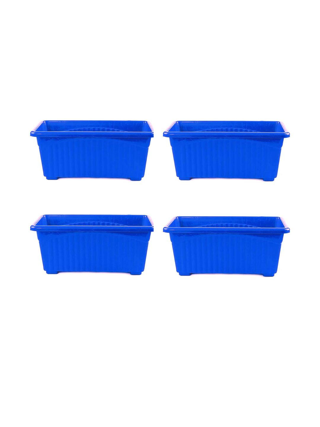 Go Hooked Pack of 4  Blue Color Rectangular Jupiter Flower & Planter