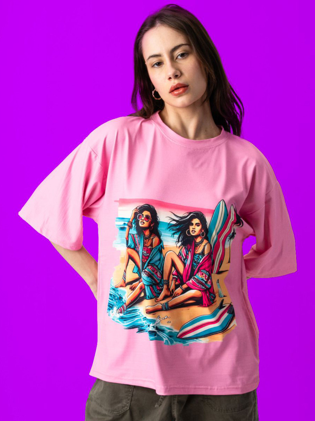 popstop Women People and Places Printed Drop-Shoulder Sleeves T-shirt