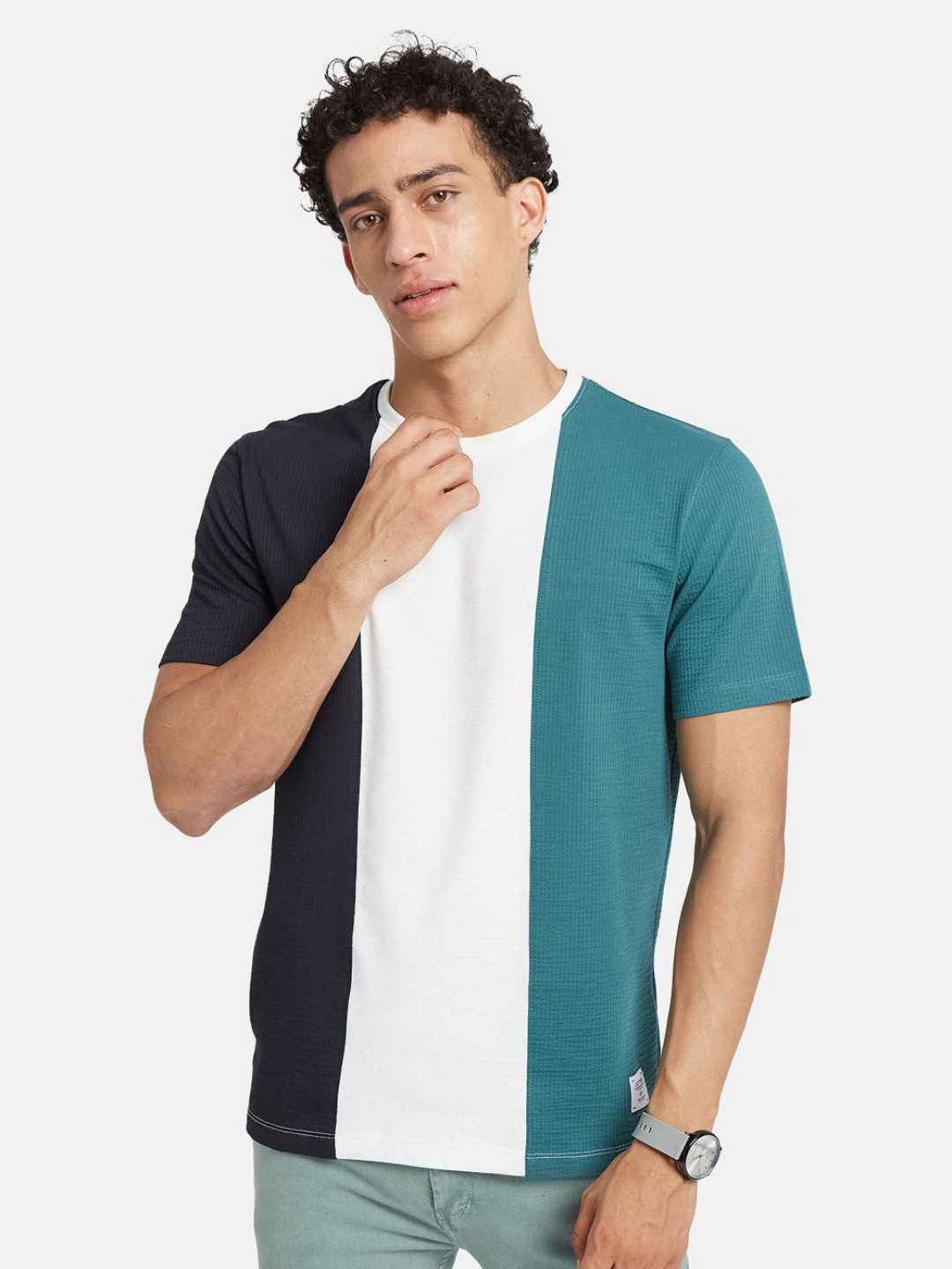 Octave Colourblocked Short Sleeves Cotton T-shirt