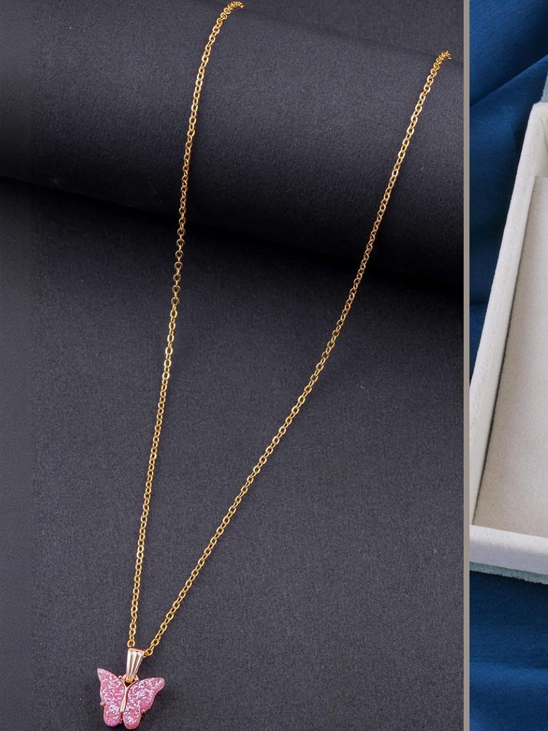 Combo of 2 Gold-Plated Pendant Necklaces for Women Butterfly & Ethnic Traditional Pendant