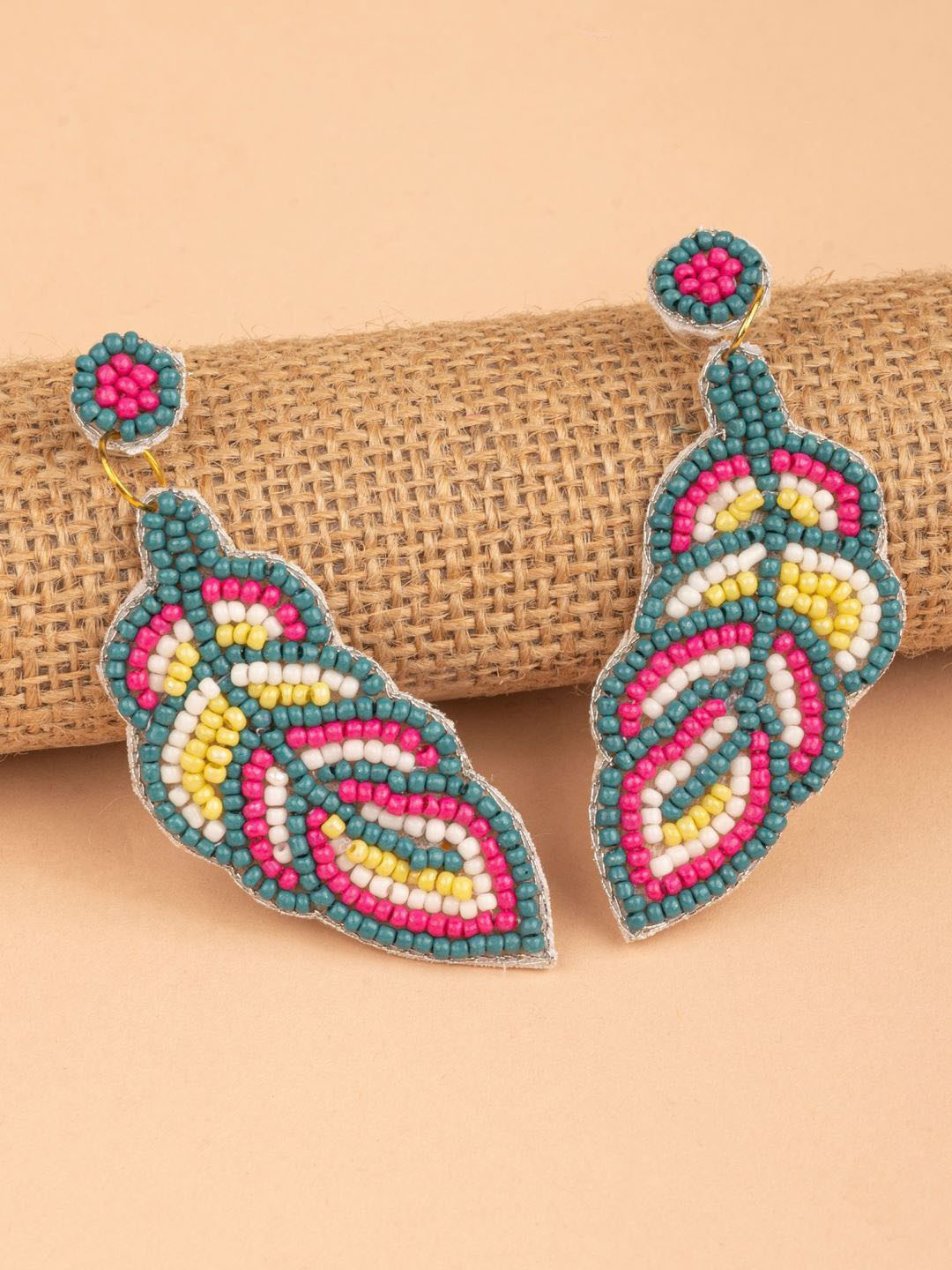 Crunchy Fashion Artificial Beaded Leaf Shaped Drop Earrings