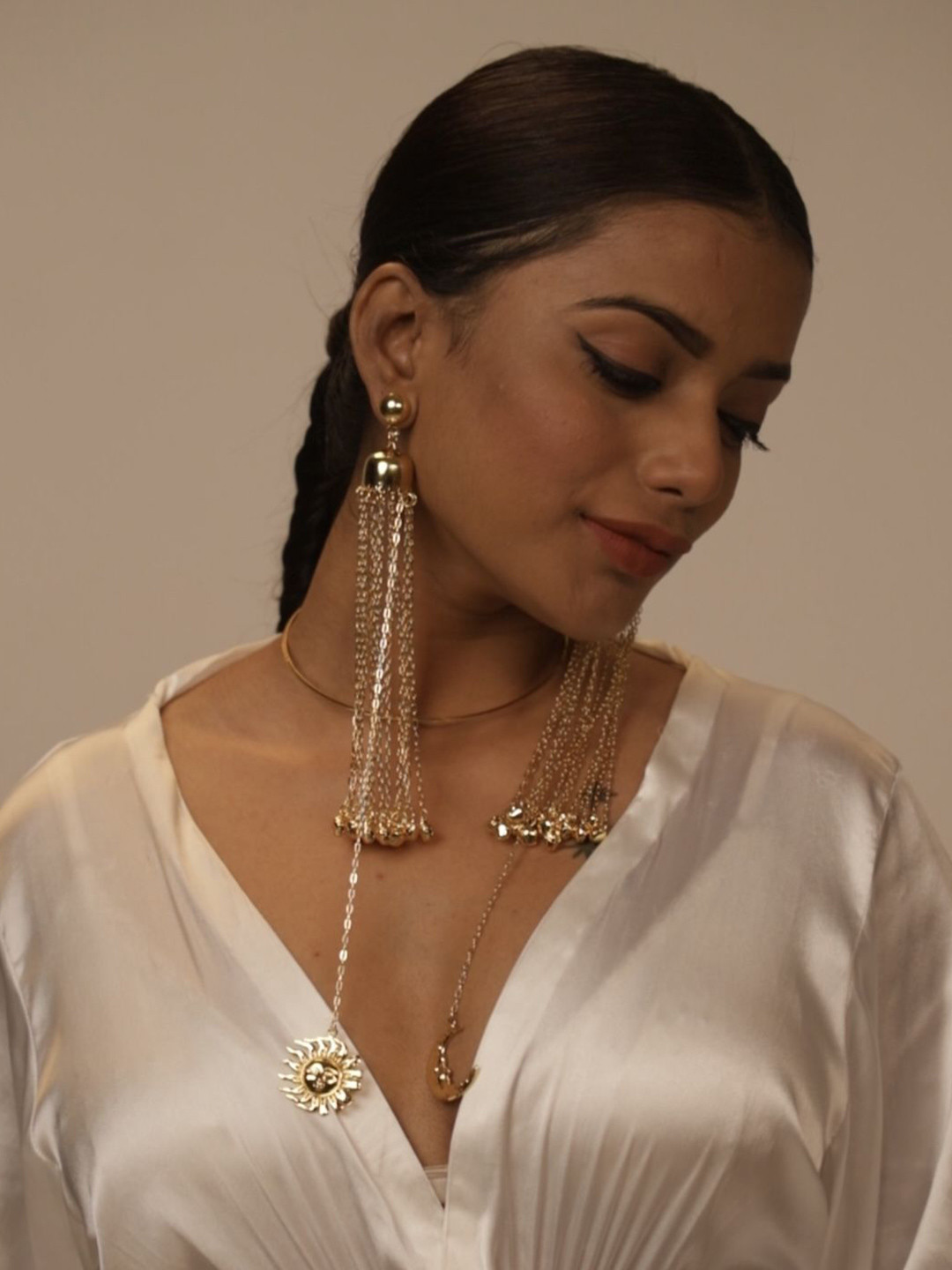 D MAK Gold-Plated Tasselled Dome Shaped Jhumkas