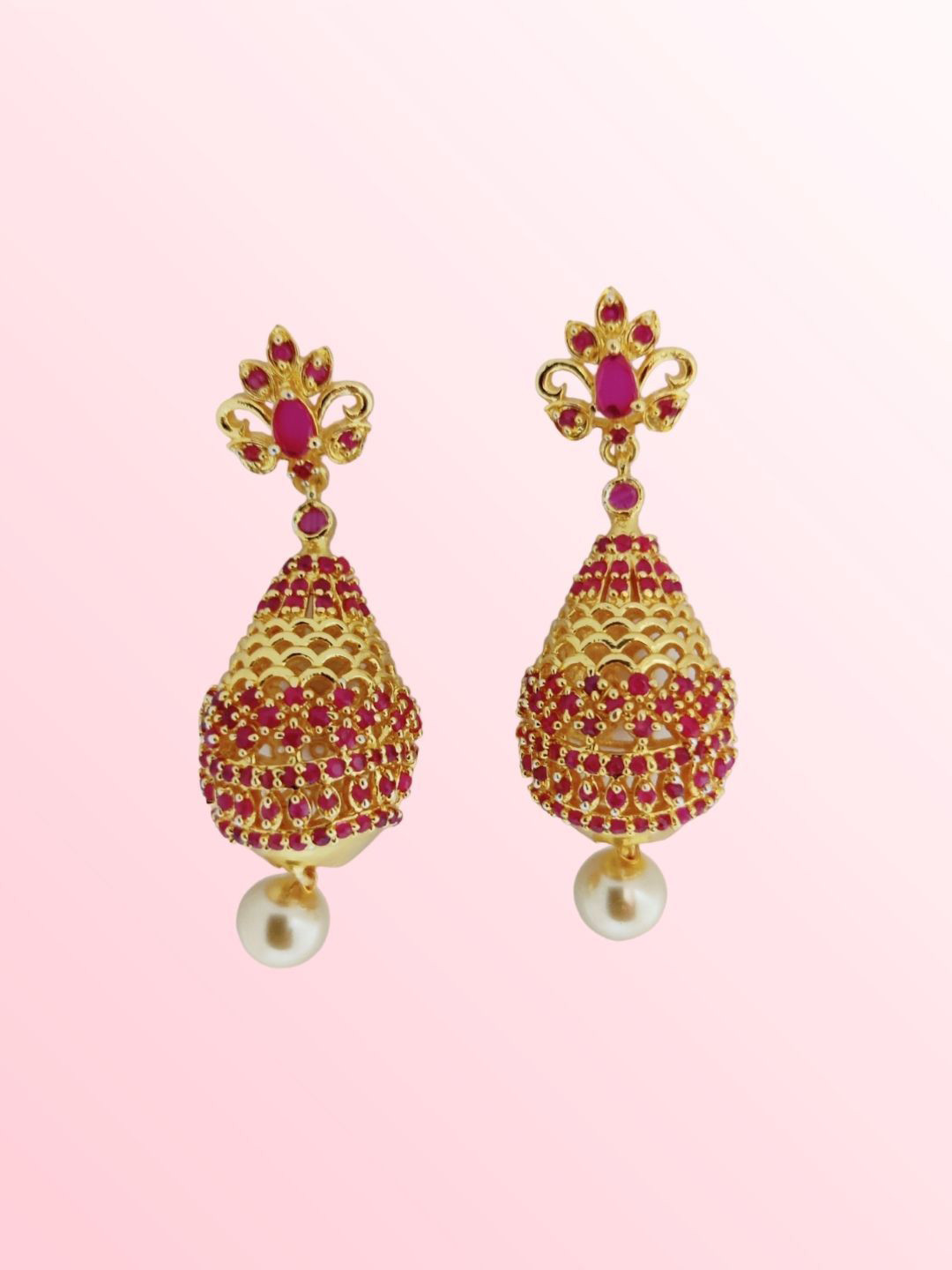 Opal Touch Gold-Plated Artificial Stones Studded & Beaded Teardrop Shaped Drop Earrings
