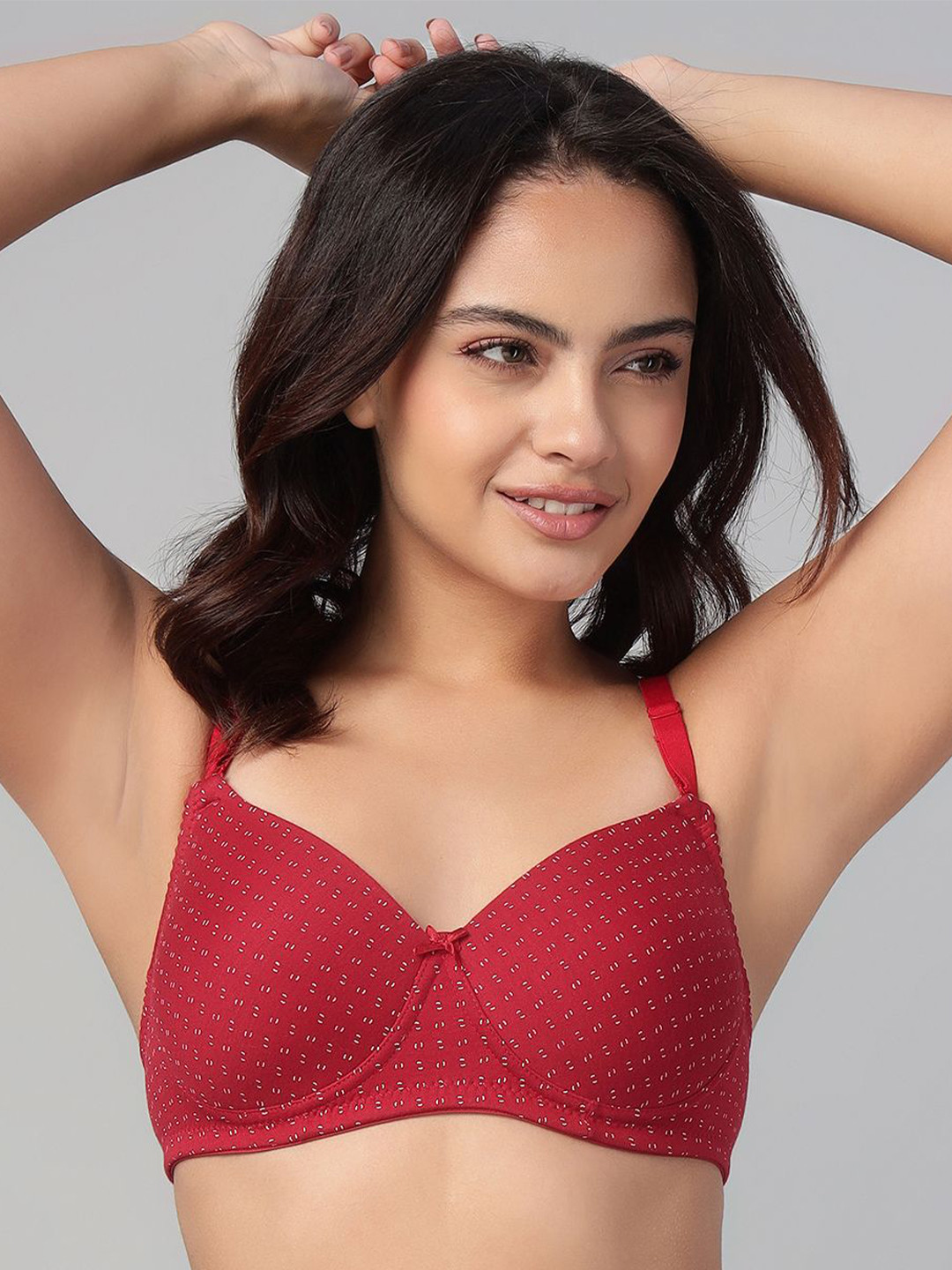Clovia Bra Full Coverage Printed Full Cup Wire Free Lightly Padded T-shirt Bra