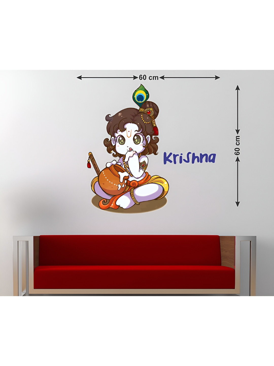 LANSTICK Brown & Blue Printed Cute Lil Krishna Wall Sticker