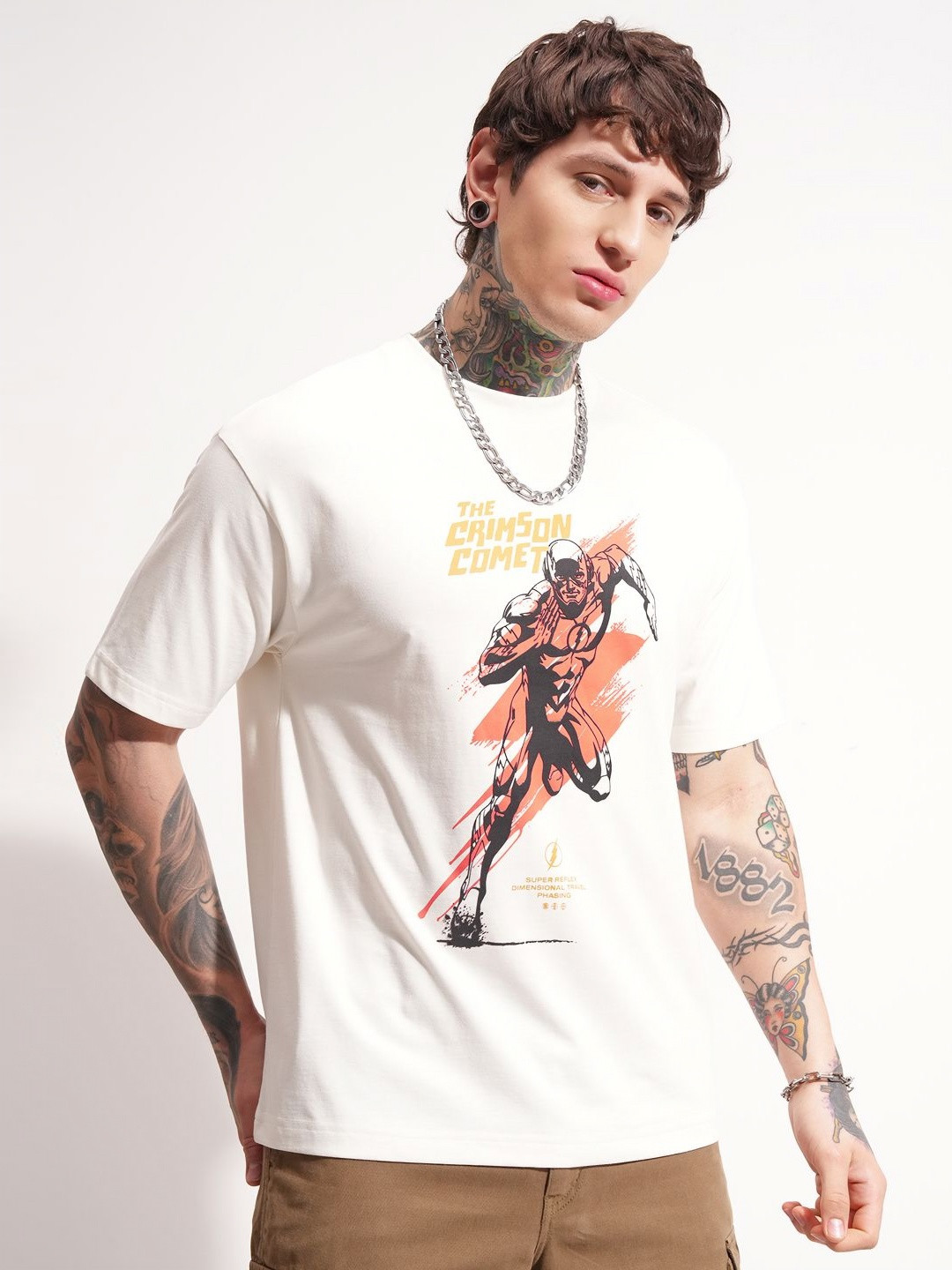 HIGHLANDER Graphic Printed Flash Round Neck Drop-Shoulder Sleeves Relaxed Fit T-shirt