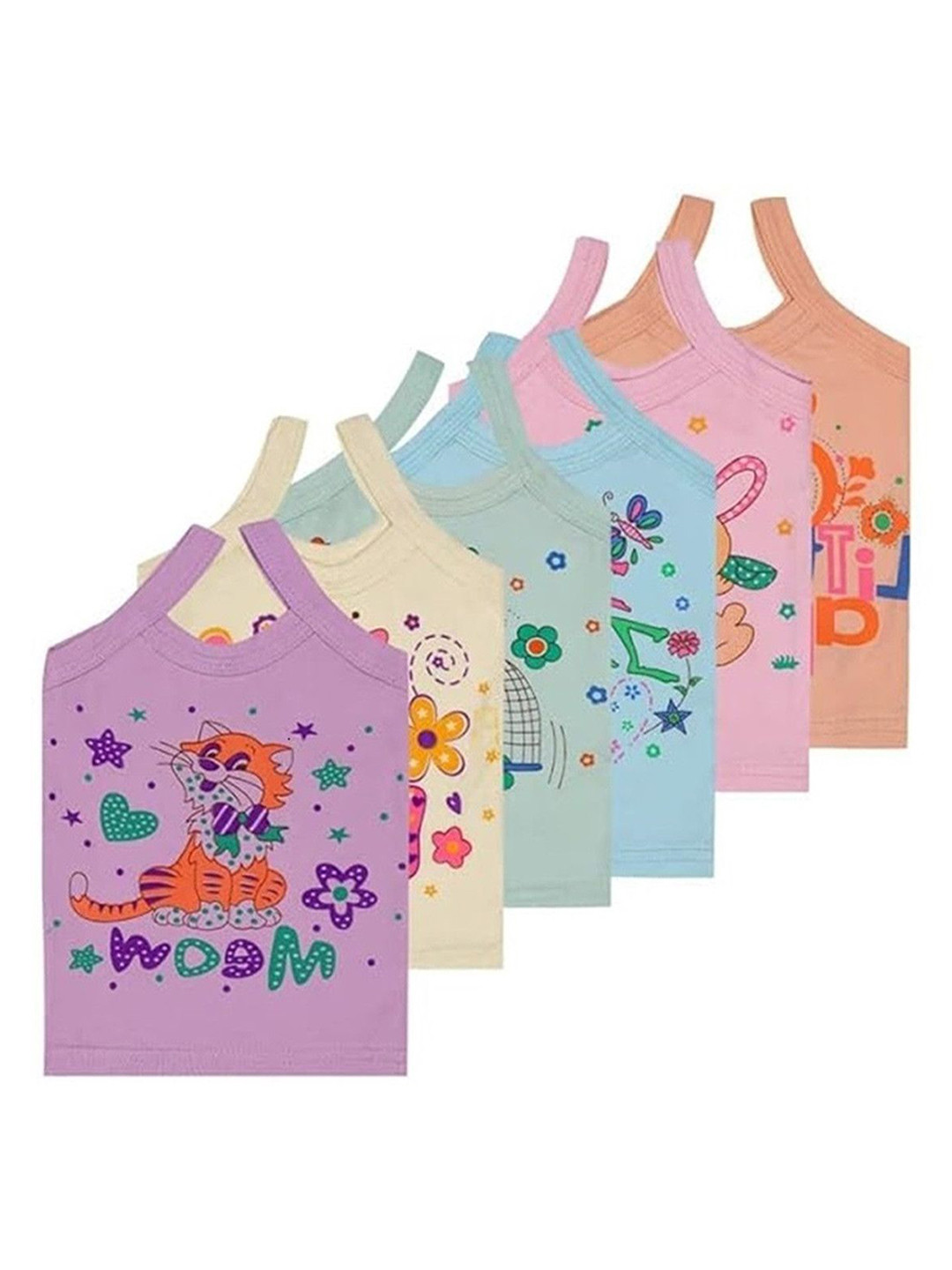 NEW TRINATH HOSIERY Girls Pack Of 5 Printed Cotton Basic Vests PPC-02