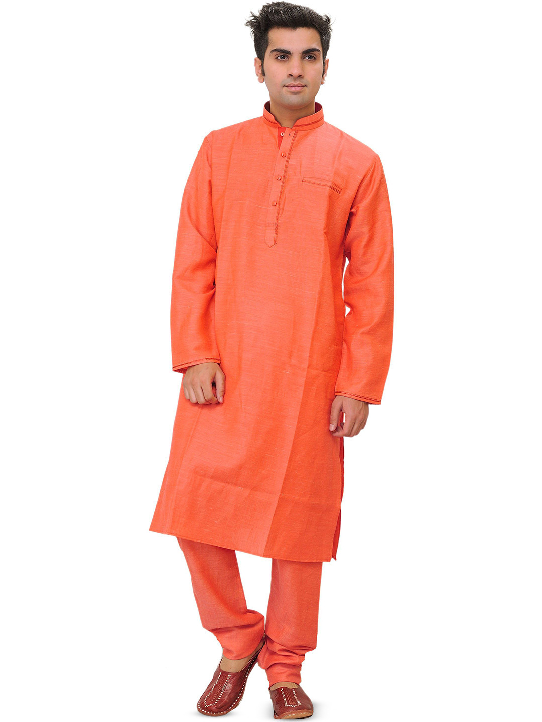 Exotic India Men Plain Kurta Pajama with Front Pocket