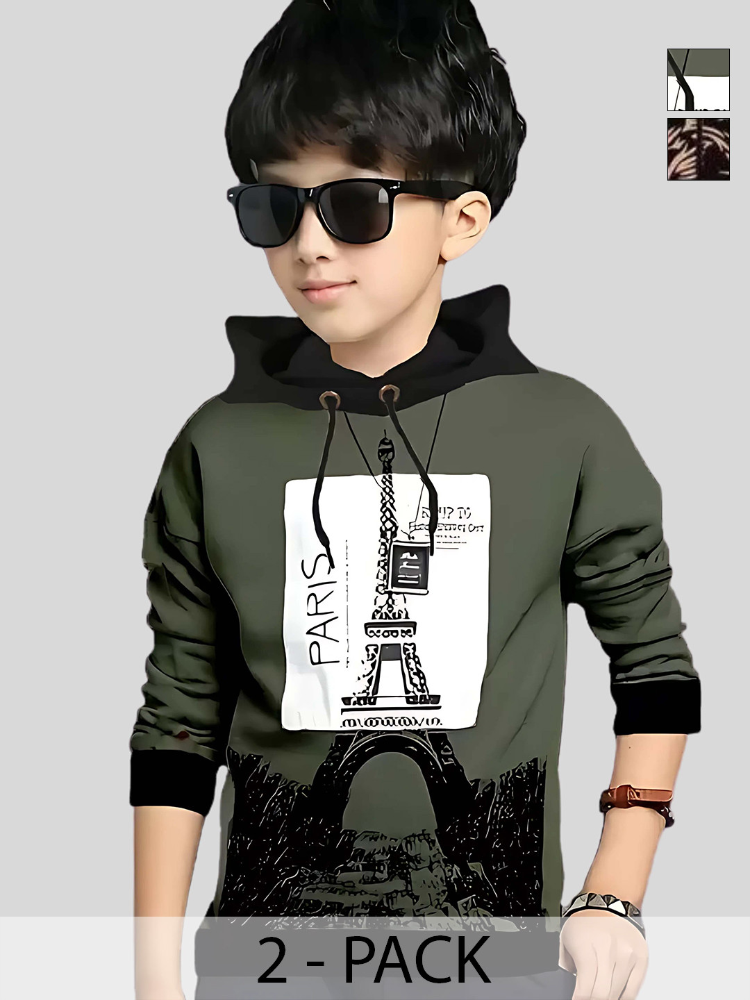 ATLANS Boys Pack of 2 Graphic Printed Hooded T-shirts
