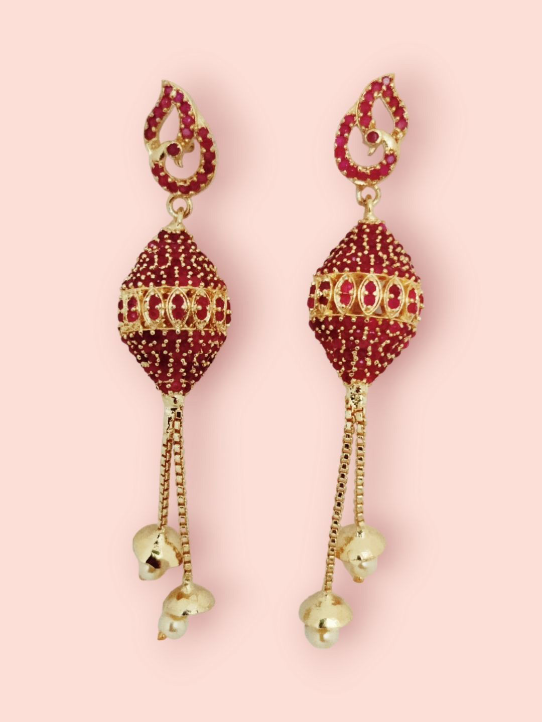 Opal Touch Gold-Plated Opulent Ruby Studded Teardrop Shaped Drop Earrings