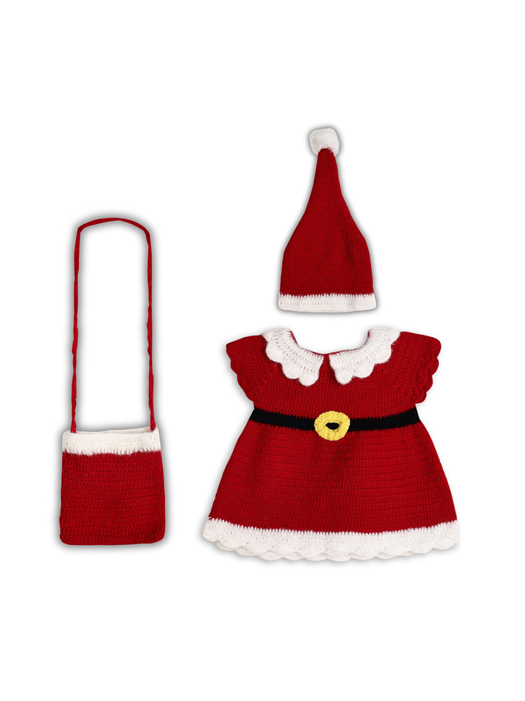 Ragel Girls Woollen Jumper Dress with Cap and Bag