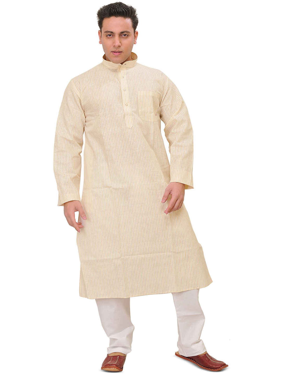 Exotic India Navajo Men Kurta Pajama with All-Over Woven Stripes