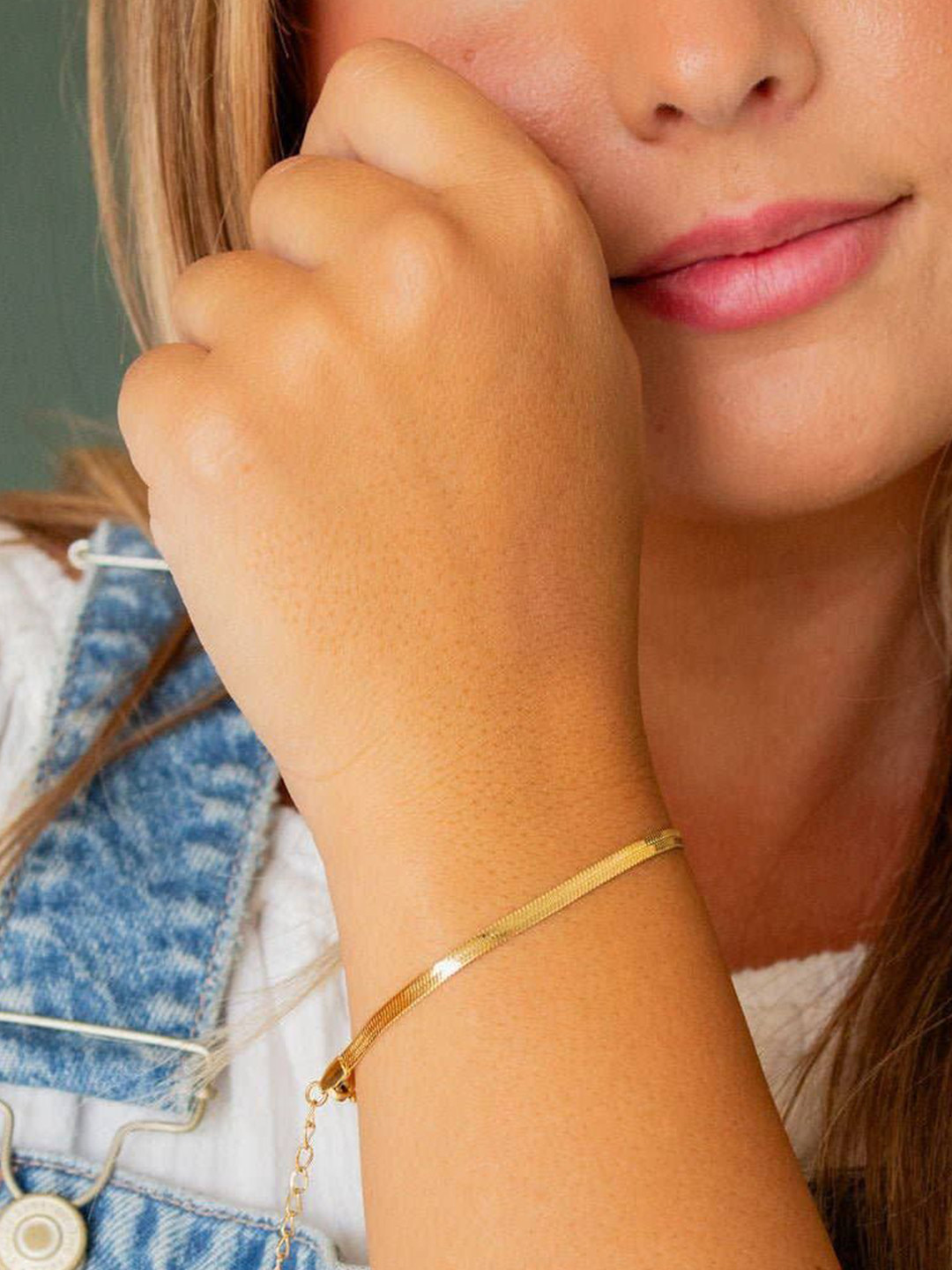 JEWILLEY Gold-Plated Stainless Steel Antique Anti-Tarnish Link Bracelet