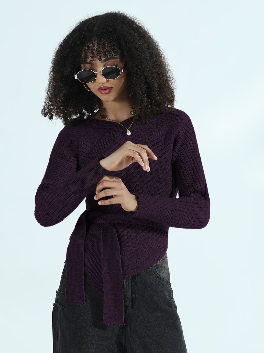 SHOWOFF Women Ribbed Asymmetric Top