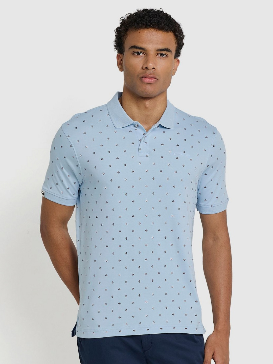 BEN SHERMAN Conversational Printed Polo Collar Cotton T-shirt