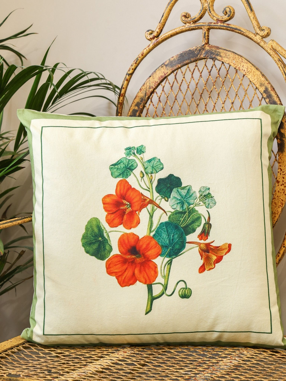 Crown of Poppies Red Blooming Garden White Floral Printed Cotton Square Cushion Covers