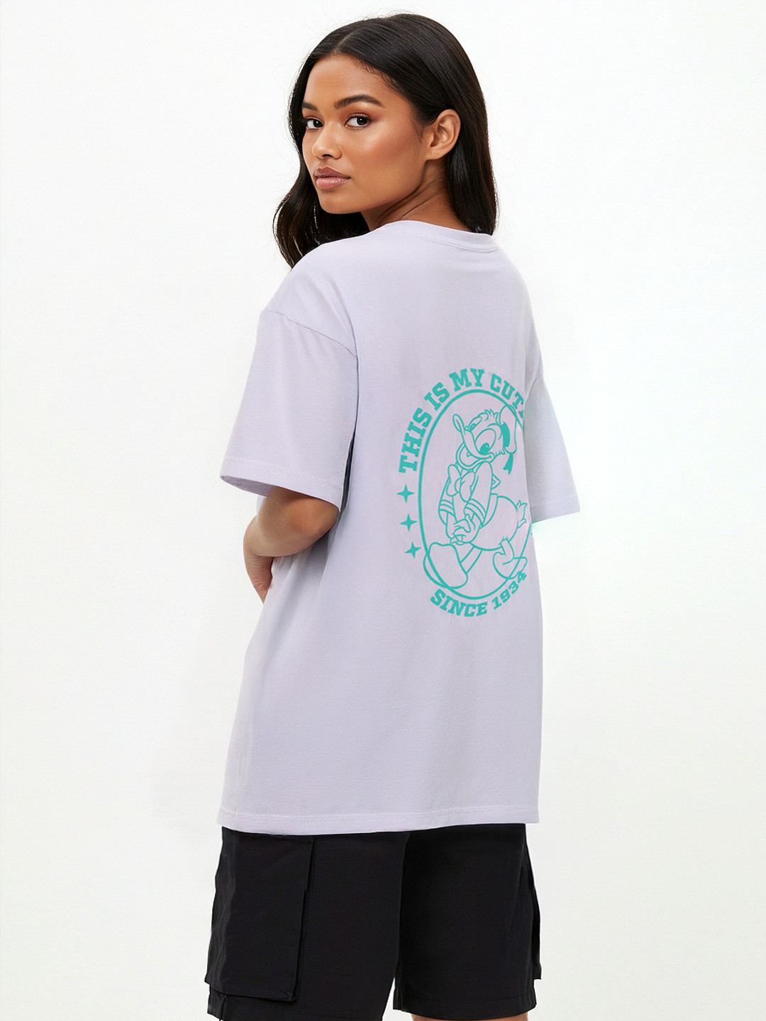 Disney by Glitchez Daisy Duck Print Drop-Sleeves Pure Cotton Oversized T-shirt
